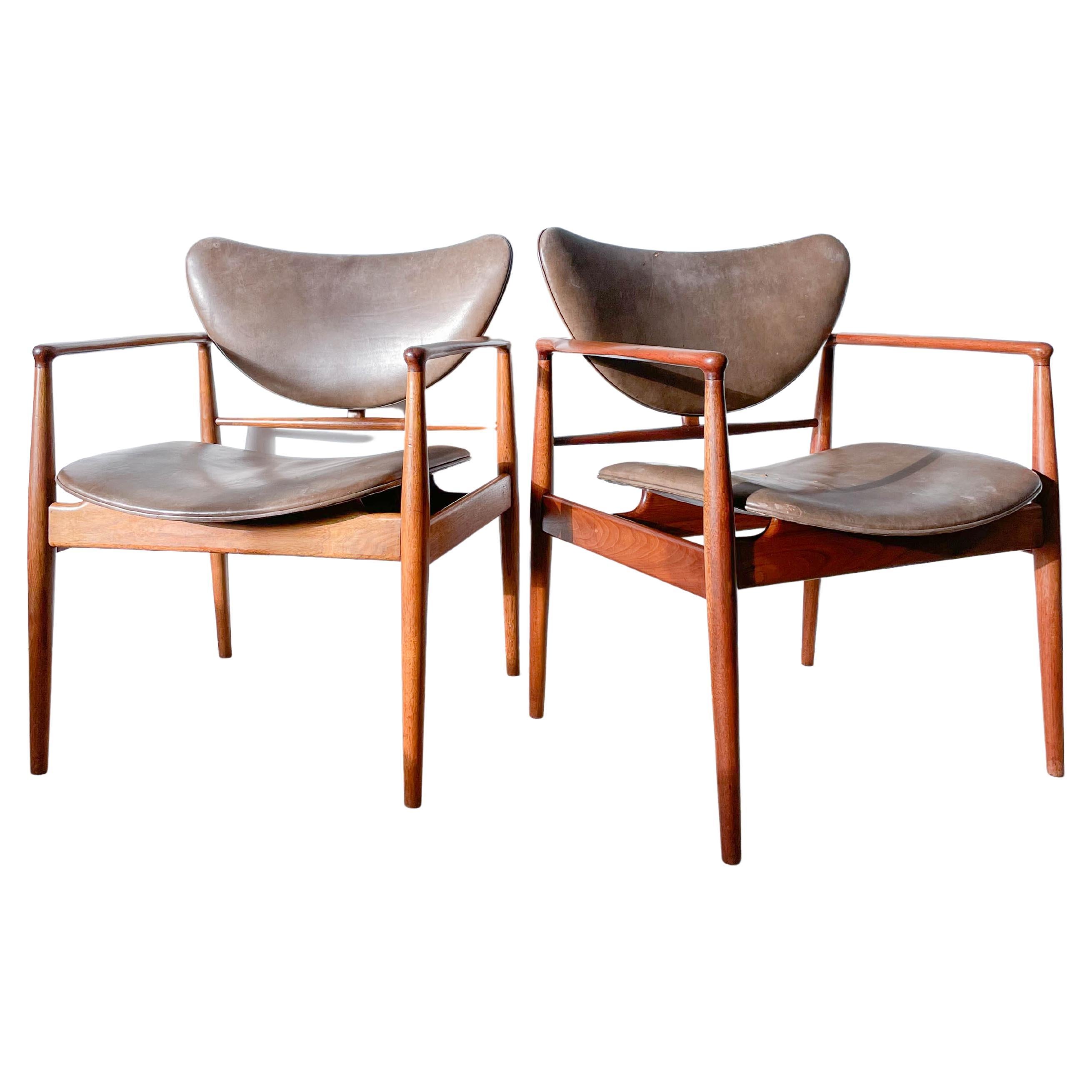 Pair of Finn Juhl 48 Chairs by Baker in Walnut