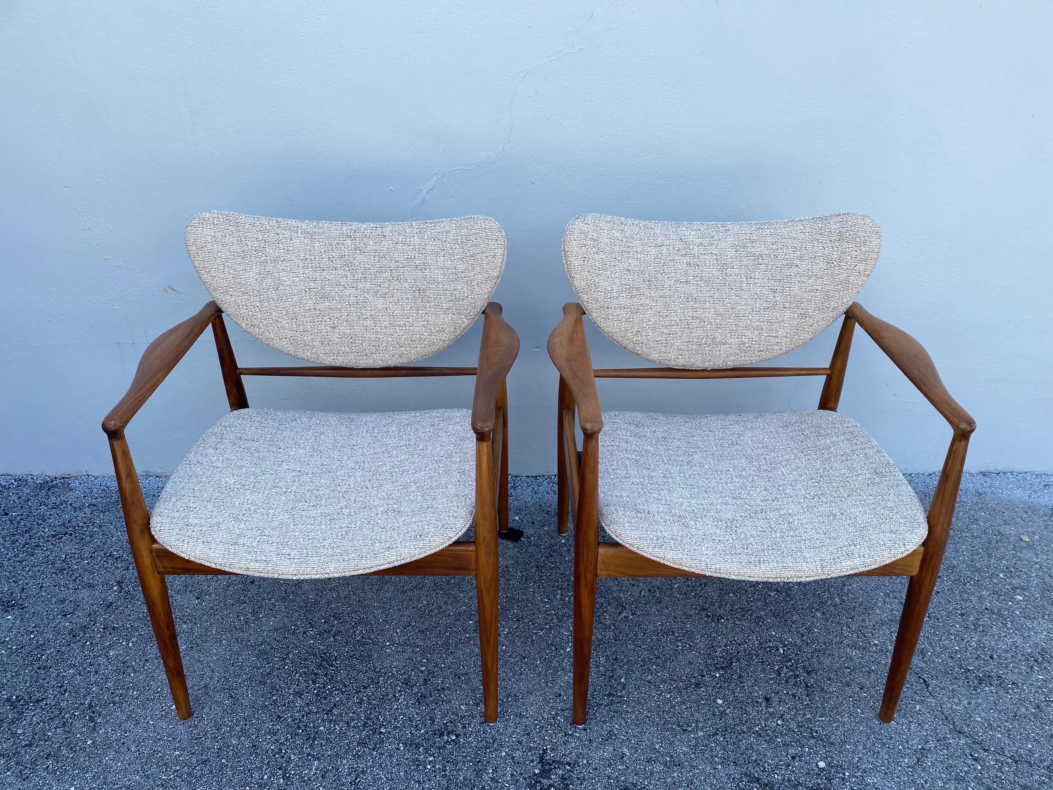 American Pair of Finn Juhl No. 48 Danish Modern Chairs for Baker, 1950's For Sale