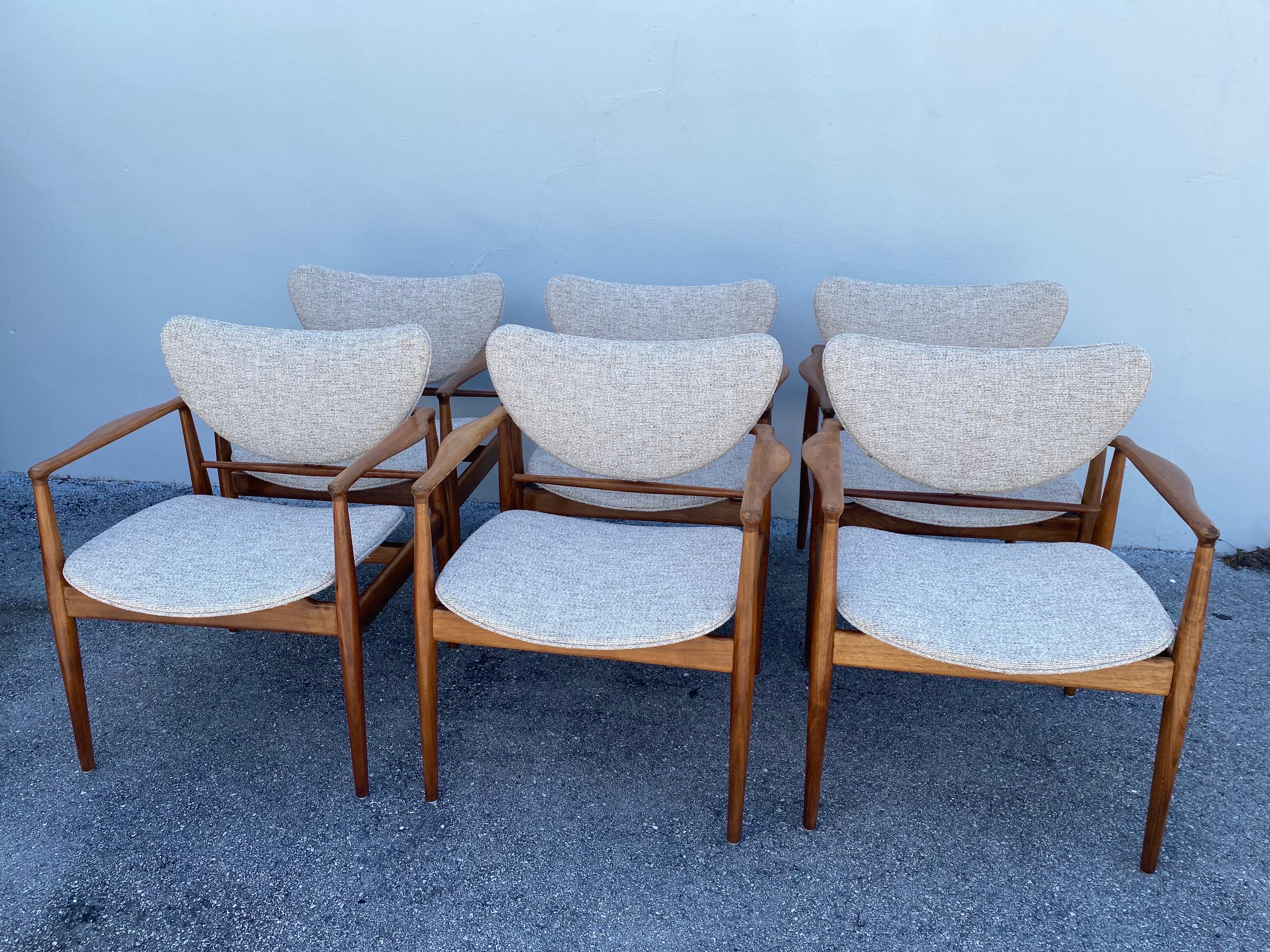 Mid-20th Century Pair of Finn Juhl No. 48 Danish Modern Chairs for Baker, 1950's For Sale