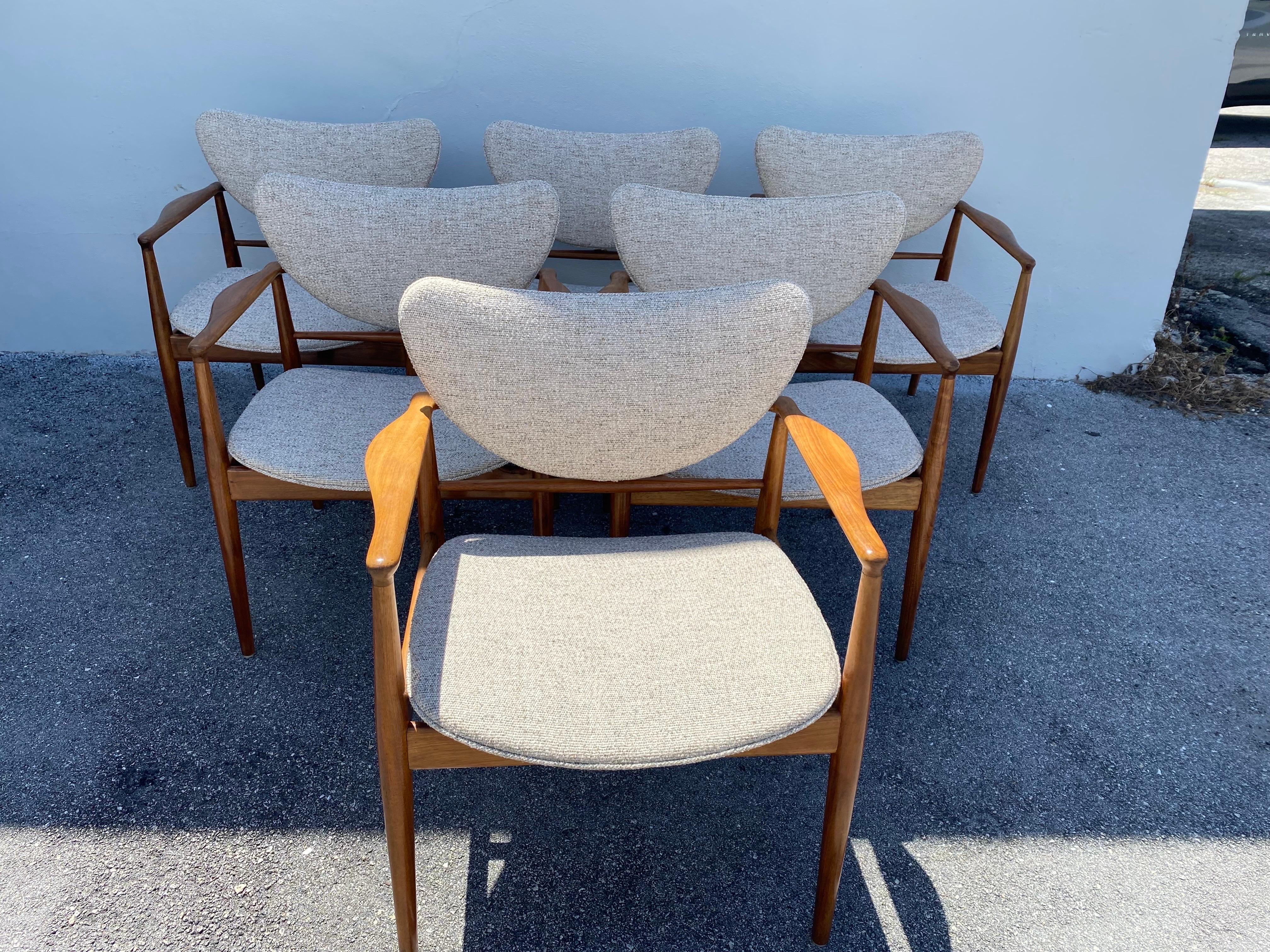 Fabric Pair of Finn Juhl No. 48 Danish Modern Chairs for Baker, 1950's For Sale