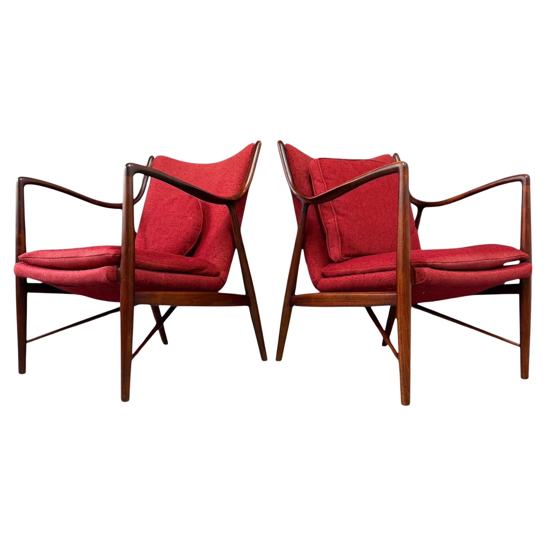 Pair of Finn Juhl NV #45 Chairs in Walnut by Baker Circa 1955 Mid Century