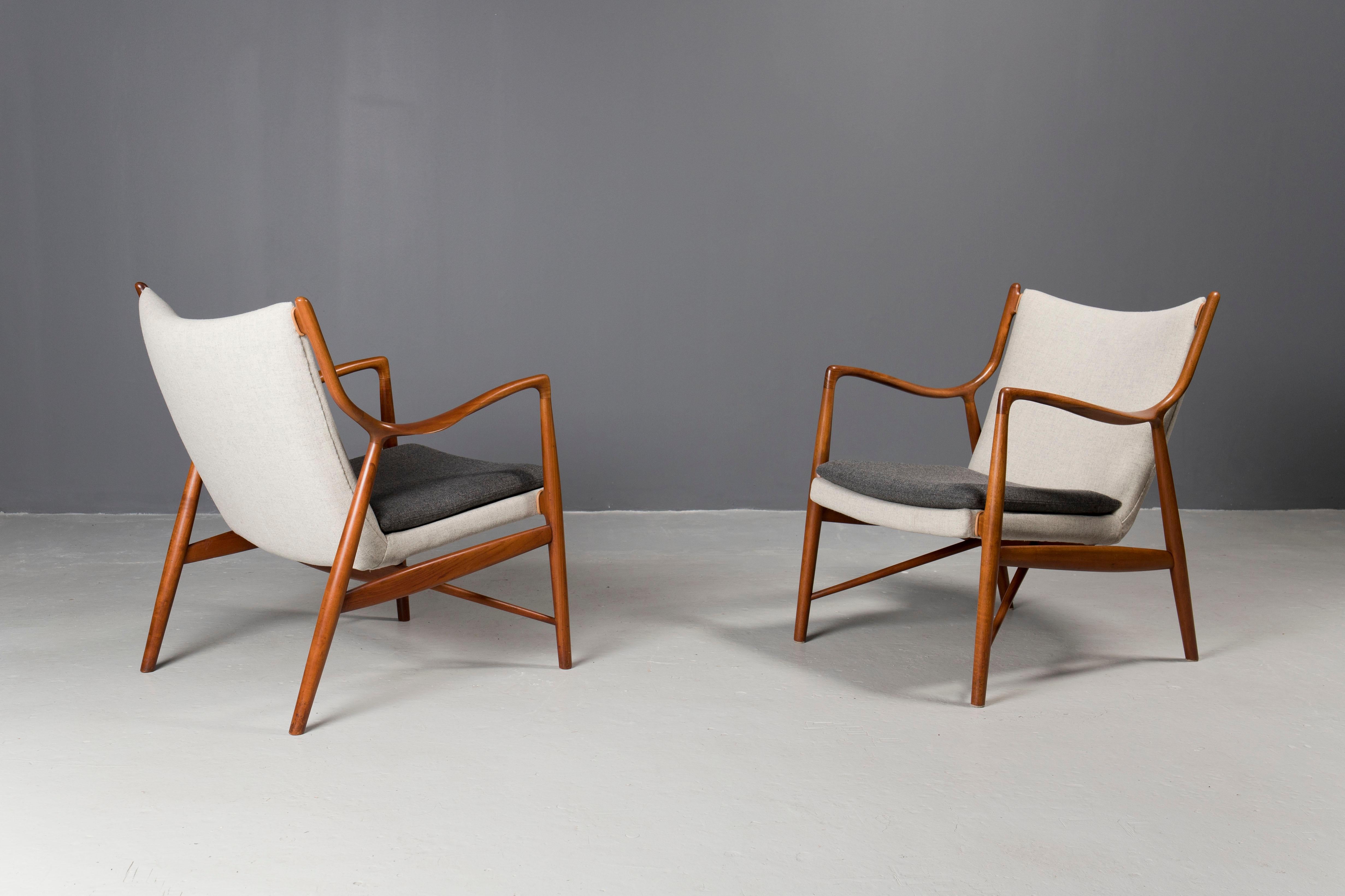Pair of Finn Juhl, NV45 Chairs in Teak For Sale 2
