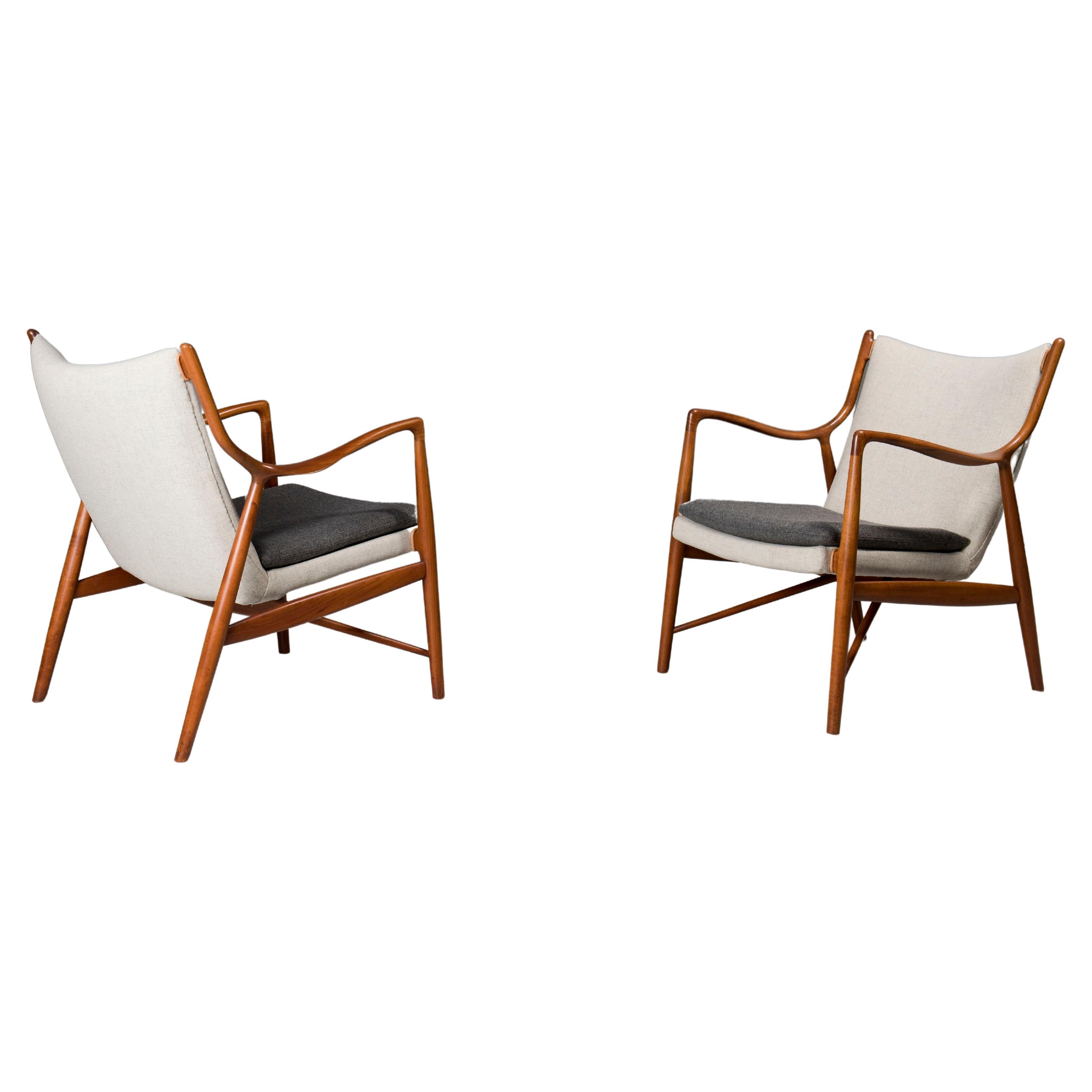 Pair of Finn Juhl, NV45 Chairs in Teak For Sale