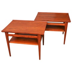 Pair of Finn Juhl Solid Teak Side Tables with Shelves Model 535 for France 
Son