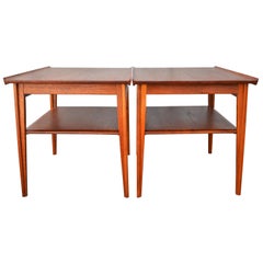 Pair of Finn Juhl Solid Teak Side Tables with Shelves Model 535 for France 
Son