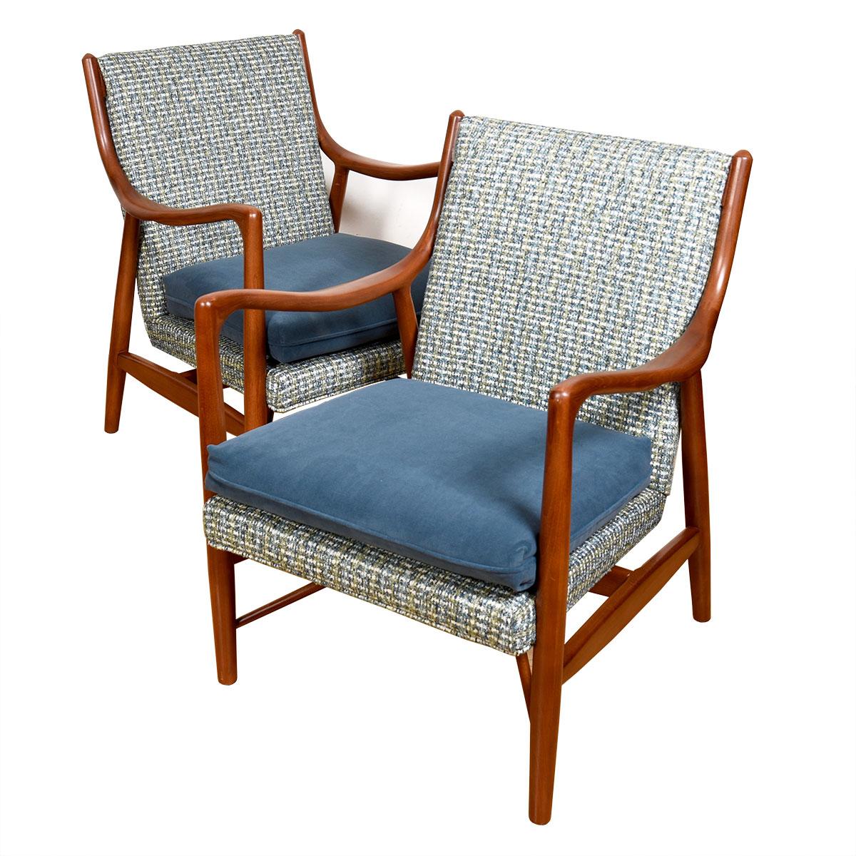 Pair of Finn Juhl Style Lounge Chairs
 
 Additional information:
 Material: Teak, Upholstery
 Featured at Kensington:
 Wonderful pair of chairs in the style of Finn Juhl - so good they fool a lot of people!
 Gorgeous lines, especially on the