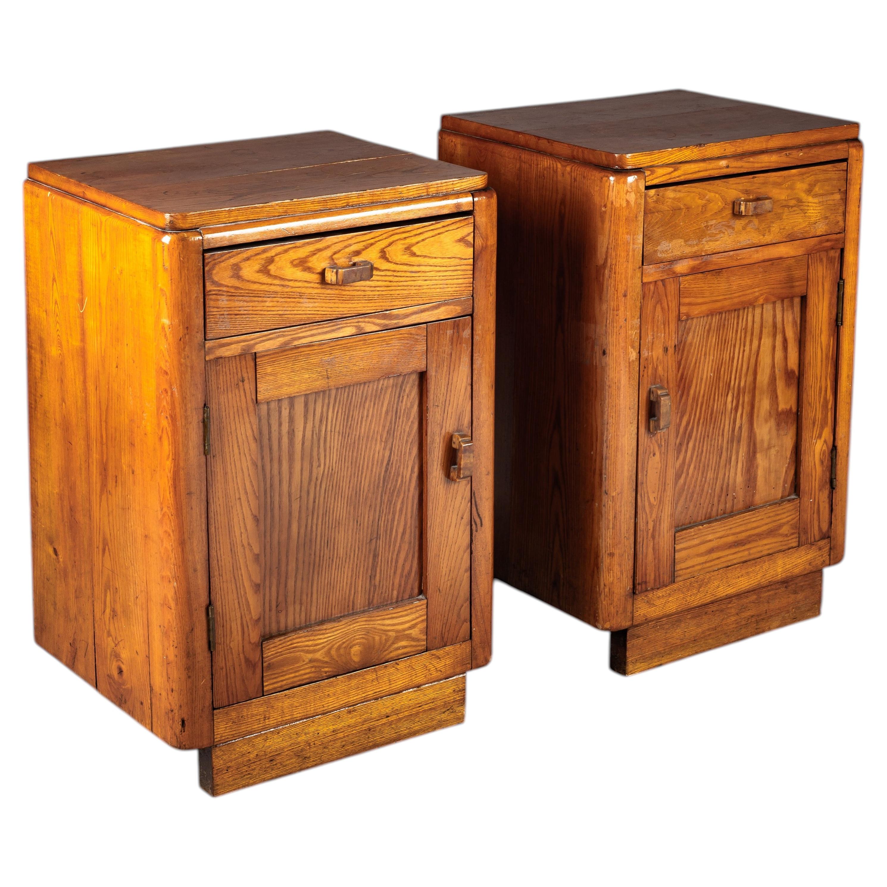 Pair of Finnish Art Deco Oak Nightstands, c. 1930s