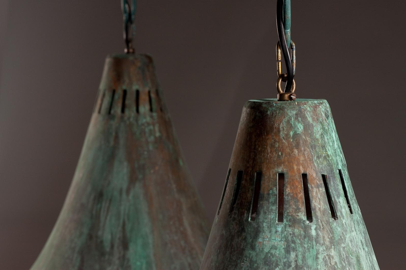 Pair of Finnish big size 1930/40's industrial copper pendants In Good Condition In Turku, Varsinais-Suomi