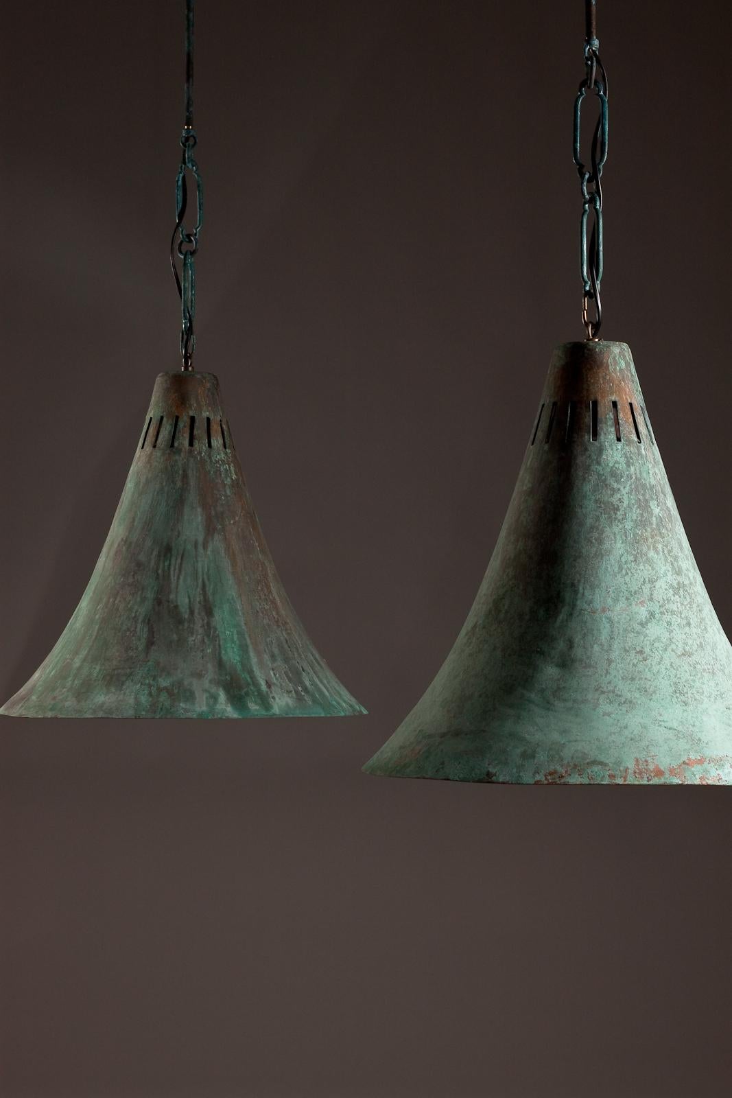 19th Century Pair of Finnish big size 1930/40's industrial copper pendants