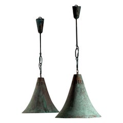 Antique Pair of Finnish big size 1930/40's industrial copper pendants