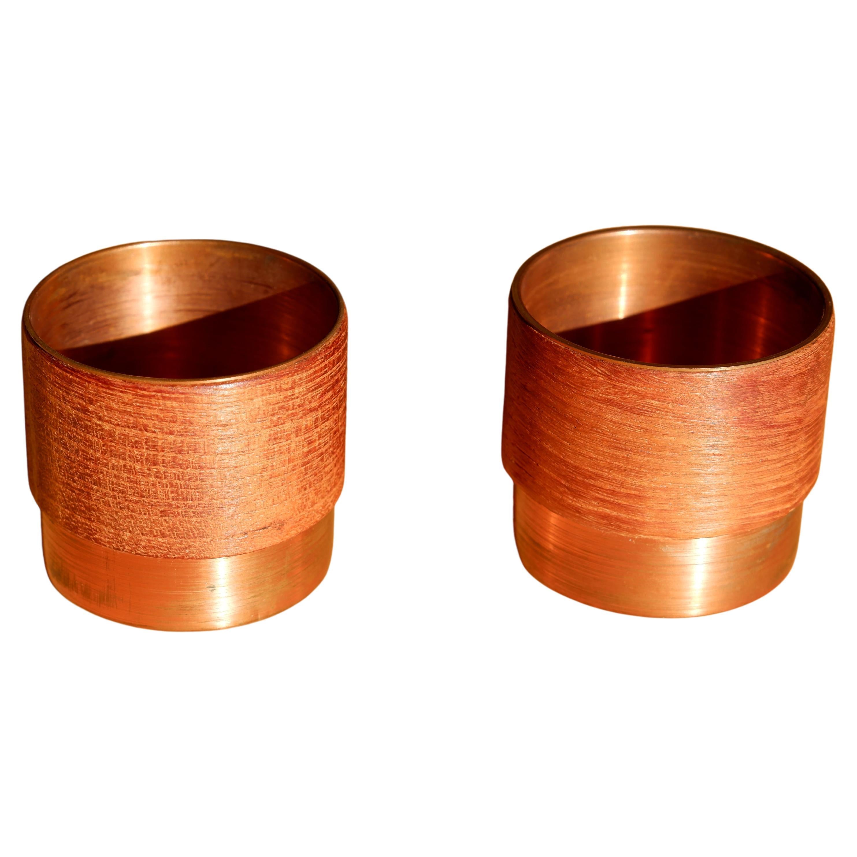 Pair of Finnish Bowls in Copper and Teak in the Style of Paavo Tynell, 60's For Sale