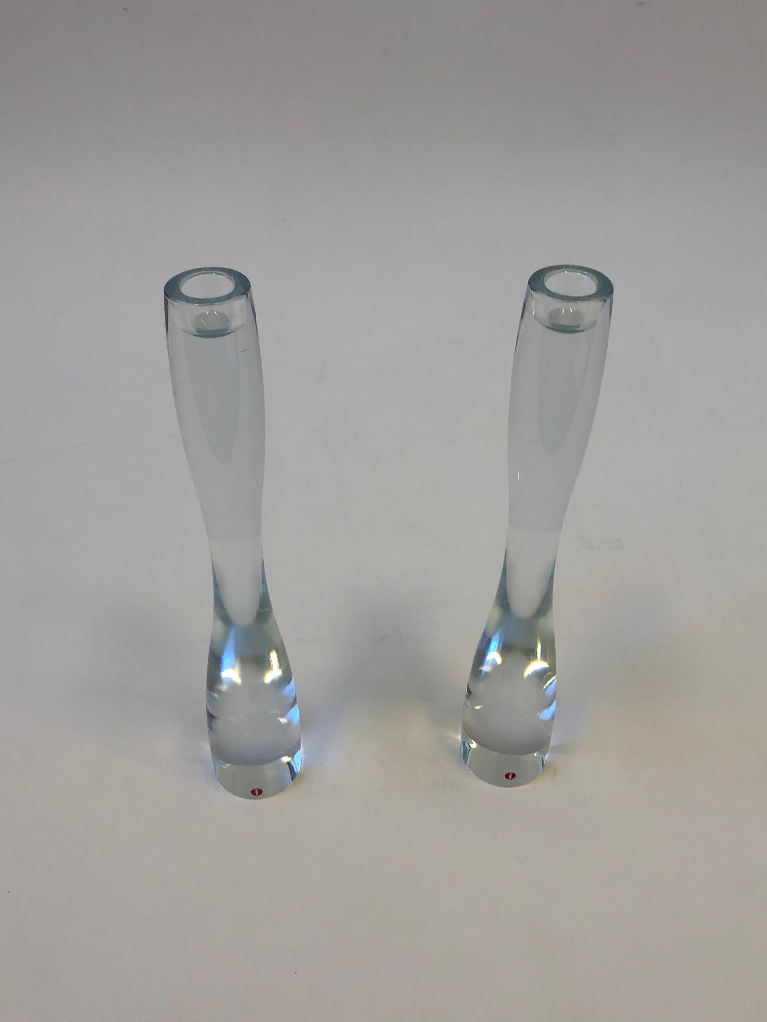 Pair of Finnish Crystal Candleholders by Timo Sarpaneva for Iittala In Excellent Condition For Sale In Palm Springs, CA