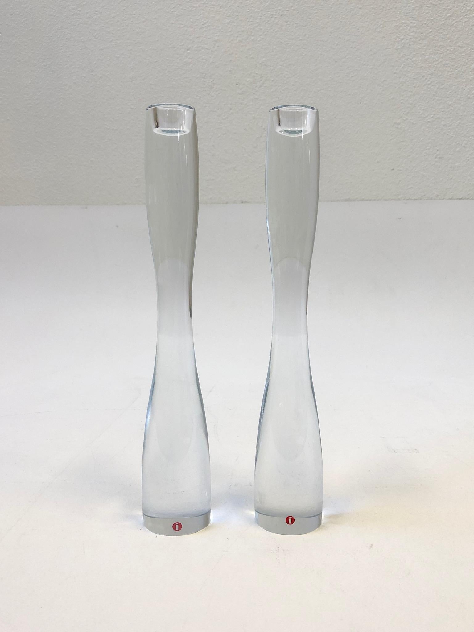 Pair of Finnish Crystal Candleholders by Timo Sarpaneva for Iittala For Sale 1
