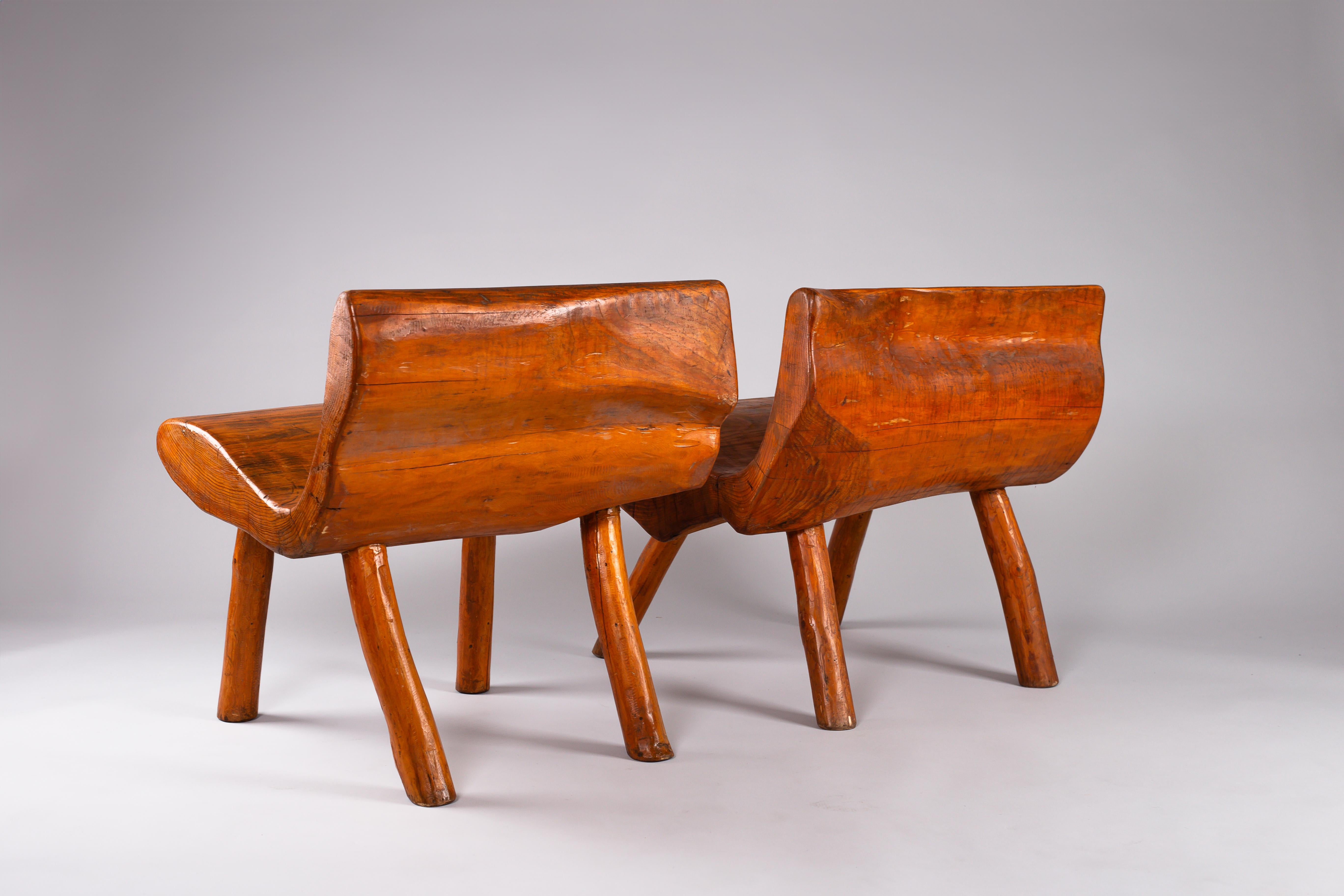 20th Century Pair of Finnish early 20th century brutalist hand carved pine chairs For Sale