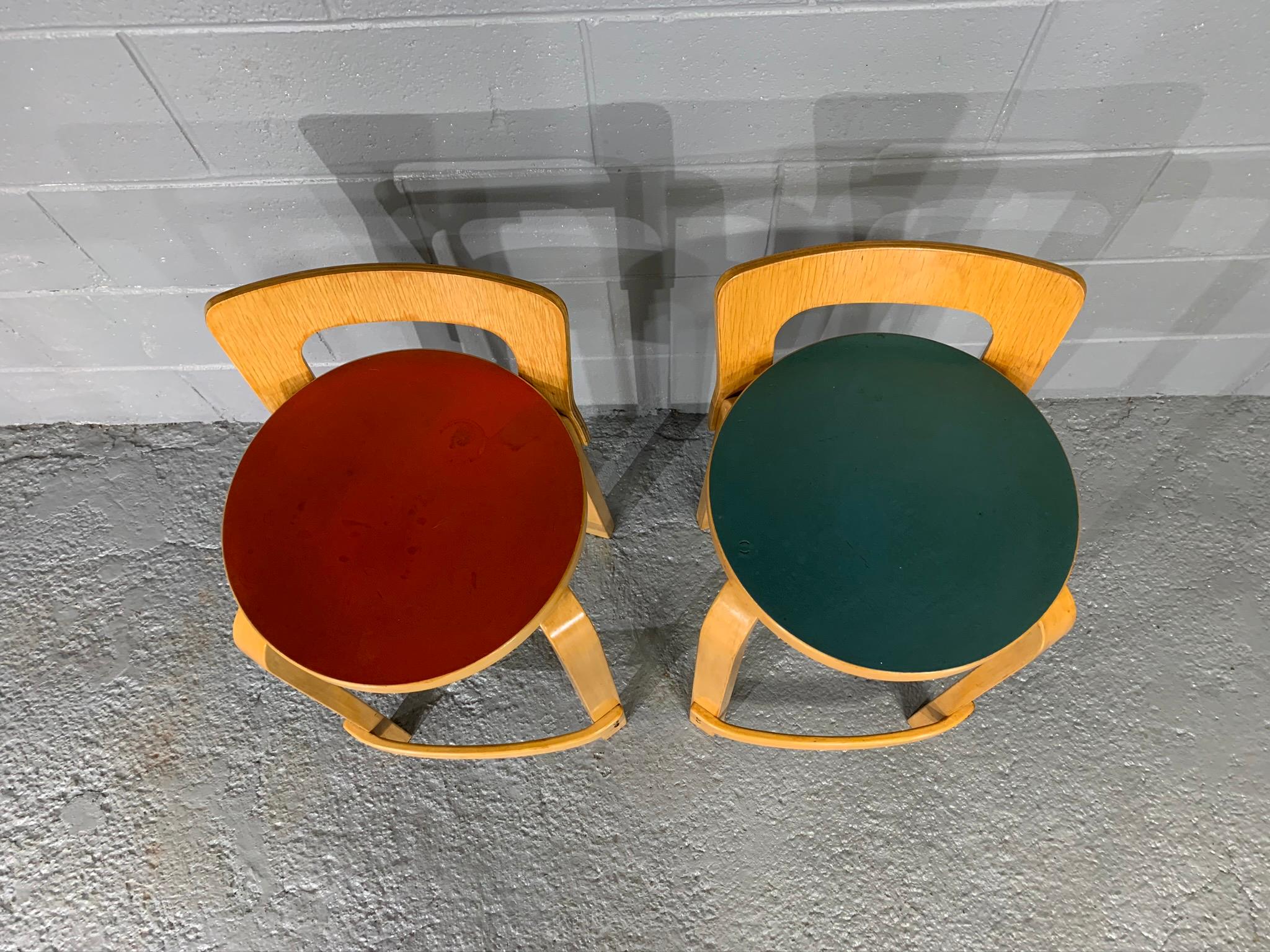 Pair of Finnish Mid-Century Modern Alvar Aalto Bar Stools / High Chair for Artek In Good Condition In Belmont, MA