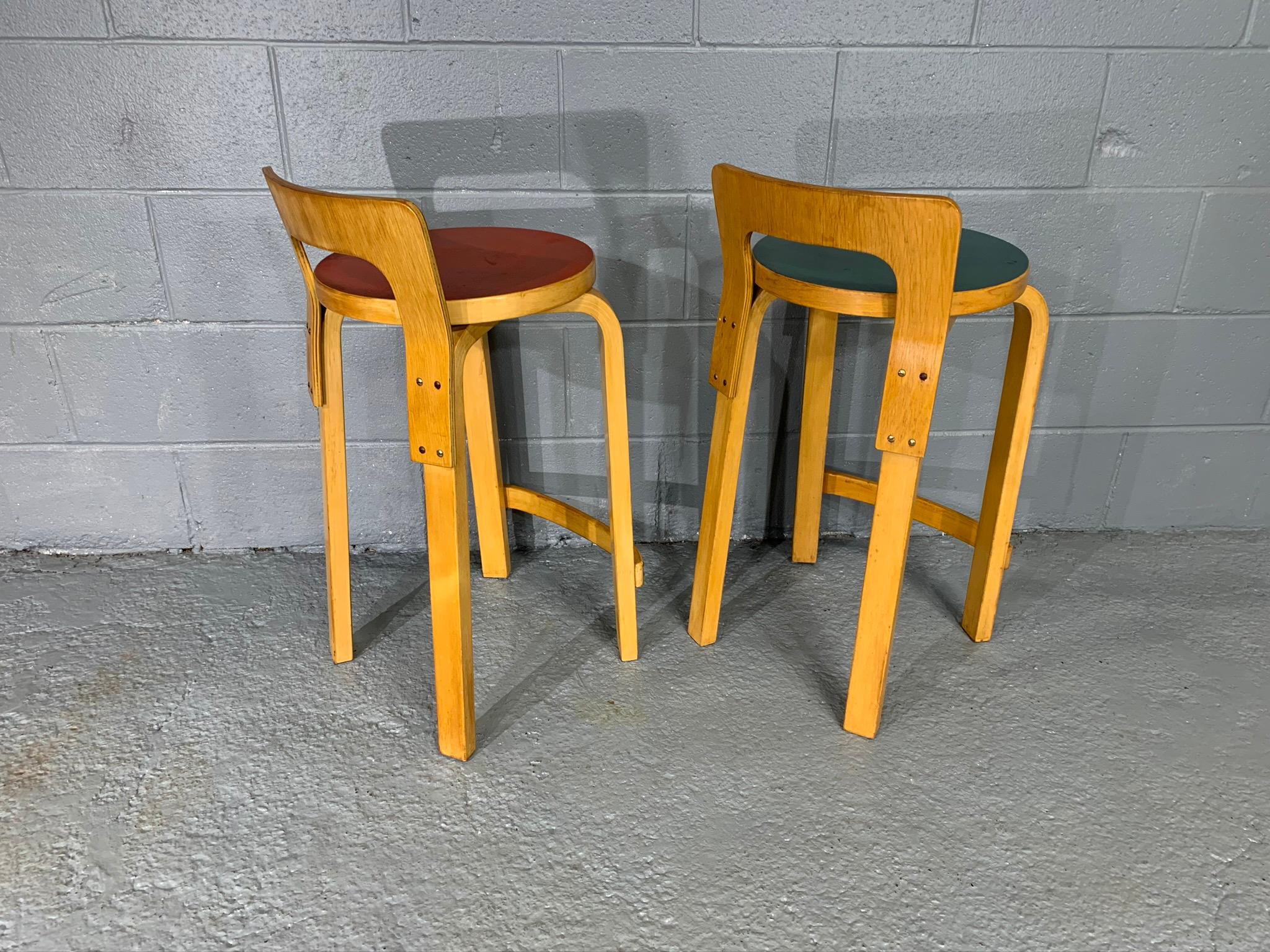 Birch Pair of Finnish Mid-Century Modern Alvar Aalto Bar Stools / High Chair for Artek