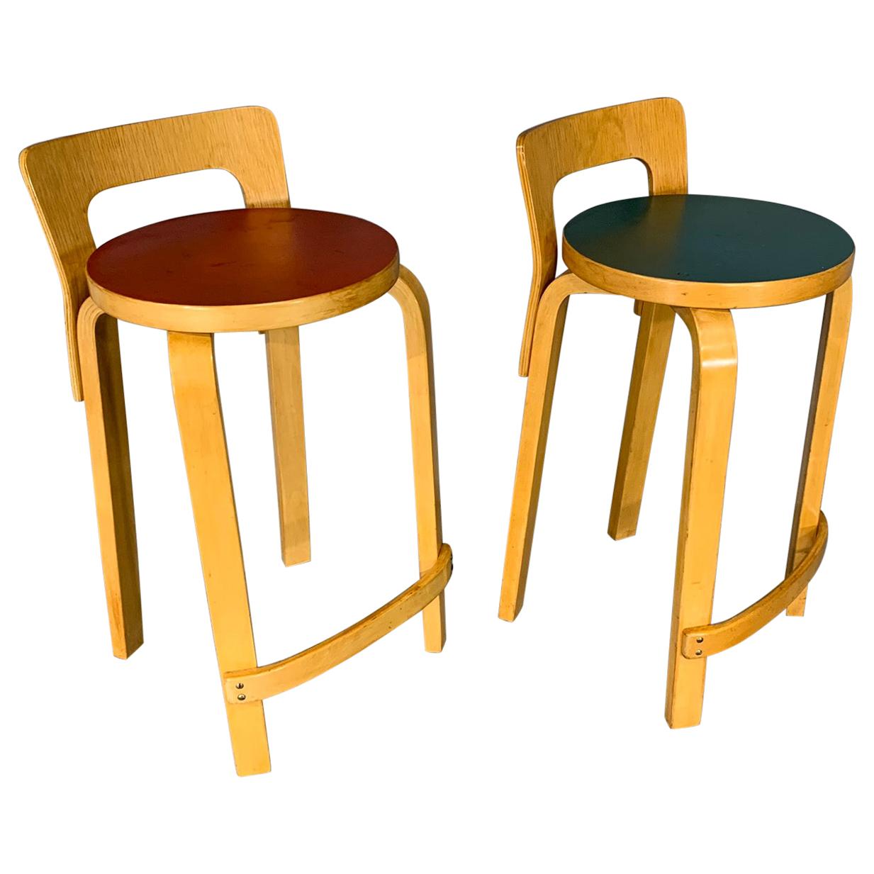 Pair of Finnish Mid-Century Modern Alvar Aalto Bar Stools / High Chair for Artek