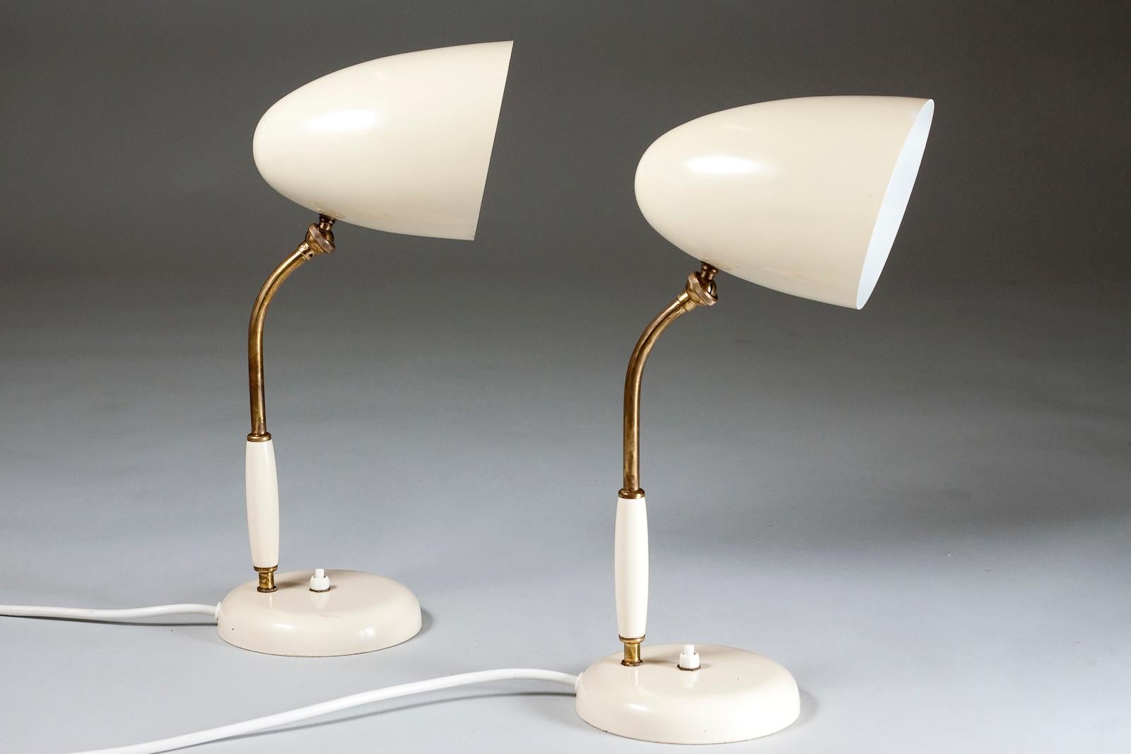 Painted Pair of Finnish White Mid-Century Modern Table Lamps by Stockmann Oy, Finland