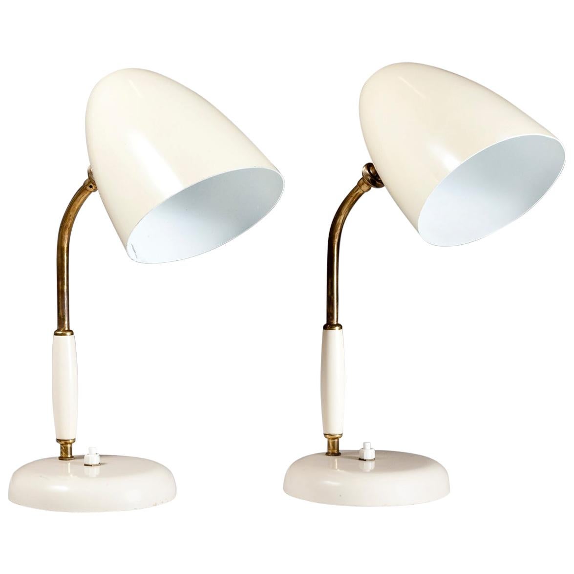 Pair of Finnish White Mid-Century Modern Table Lamps by Stockmann Oy, Finland