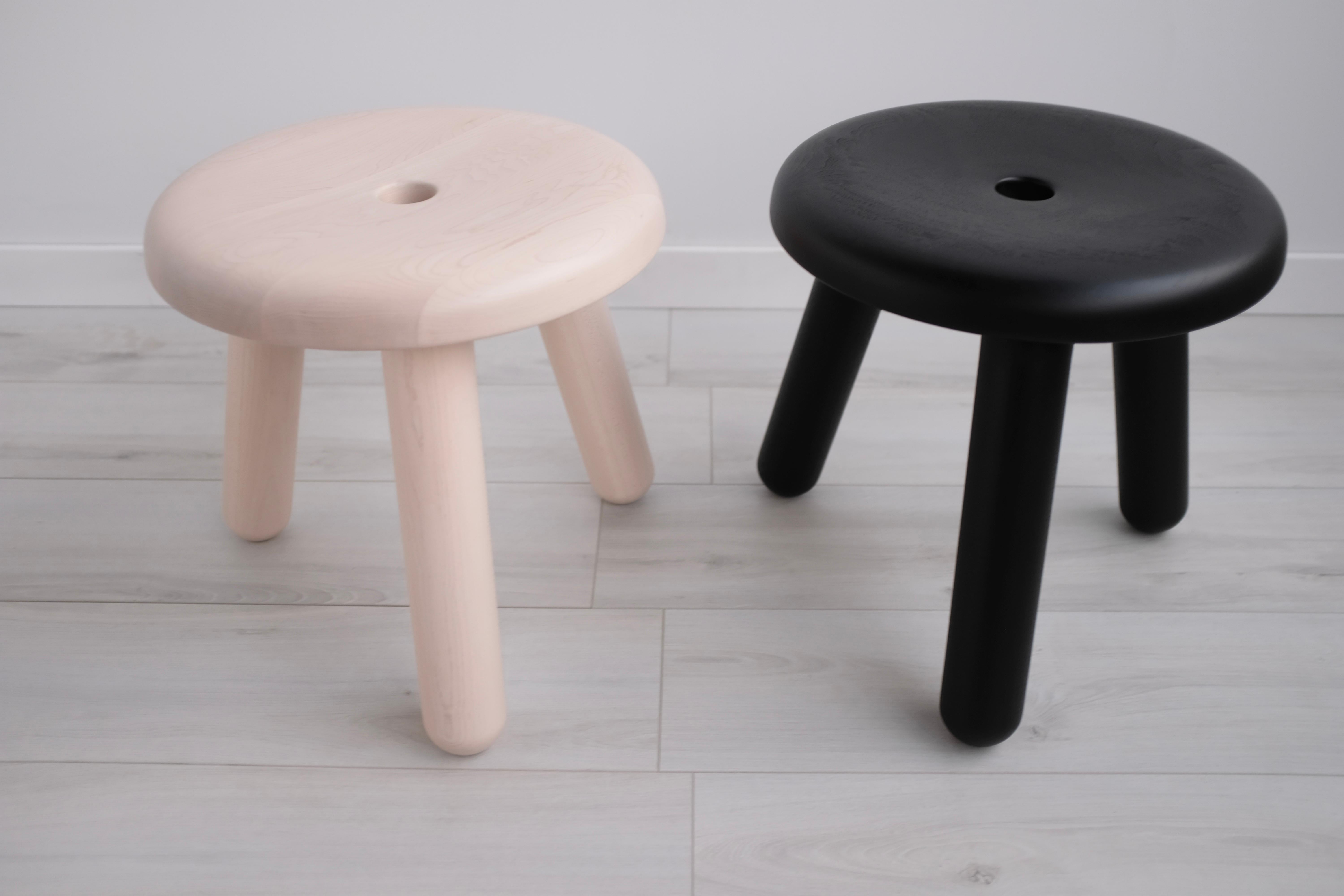 Cast Pair of Finny Stools of American Hardwood, Icelandic Lamb Pelt, Bronze Button For Sale
