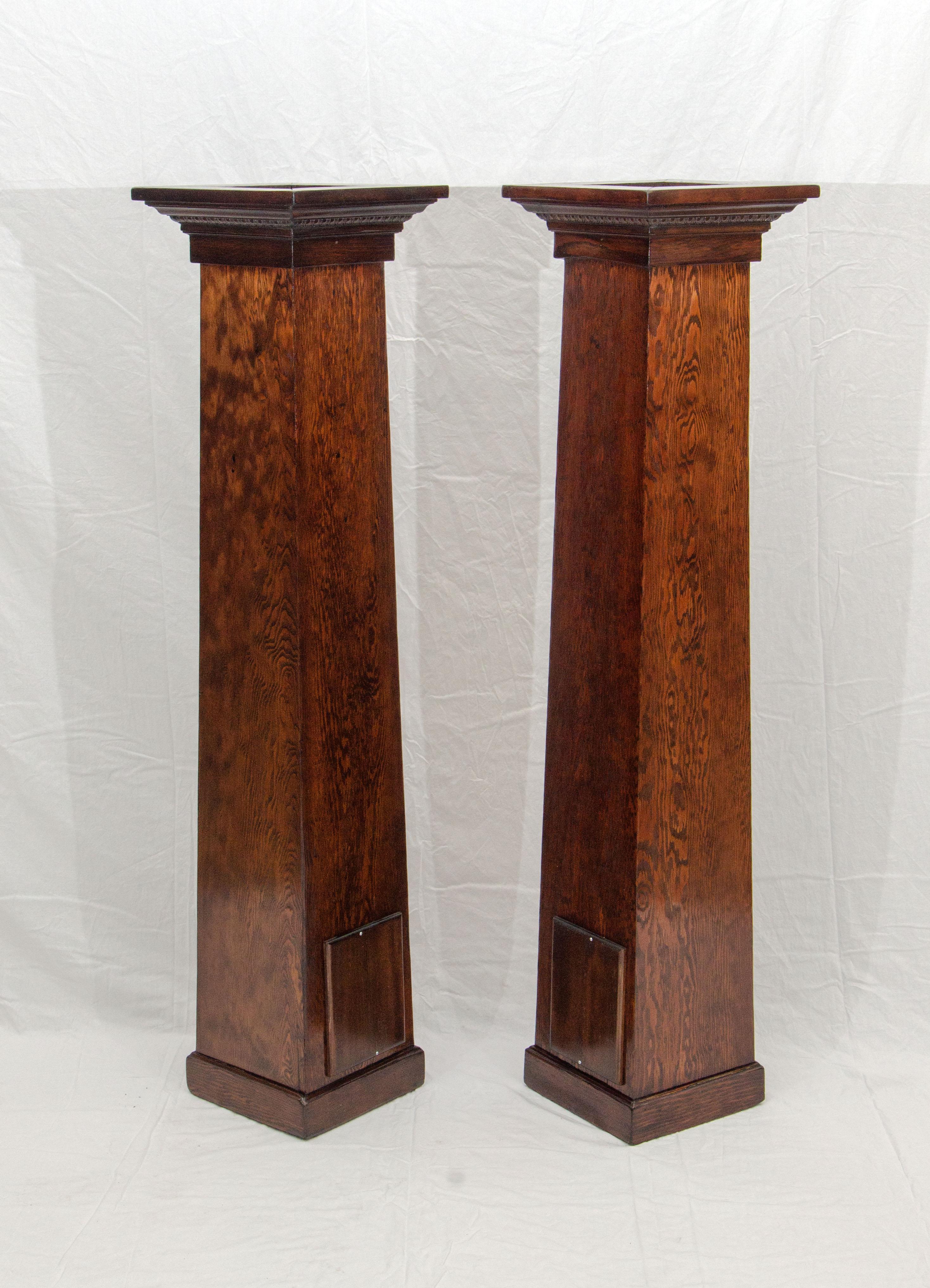 These columns were rescued from a 1940s Arts & Crafts style bungalow. The top section is accented with bead molding. The columns are slightly tapered, about a 1 1/4