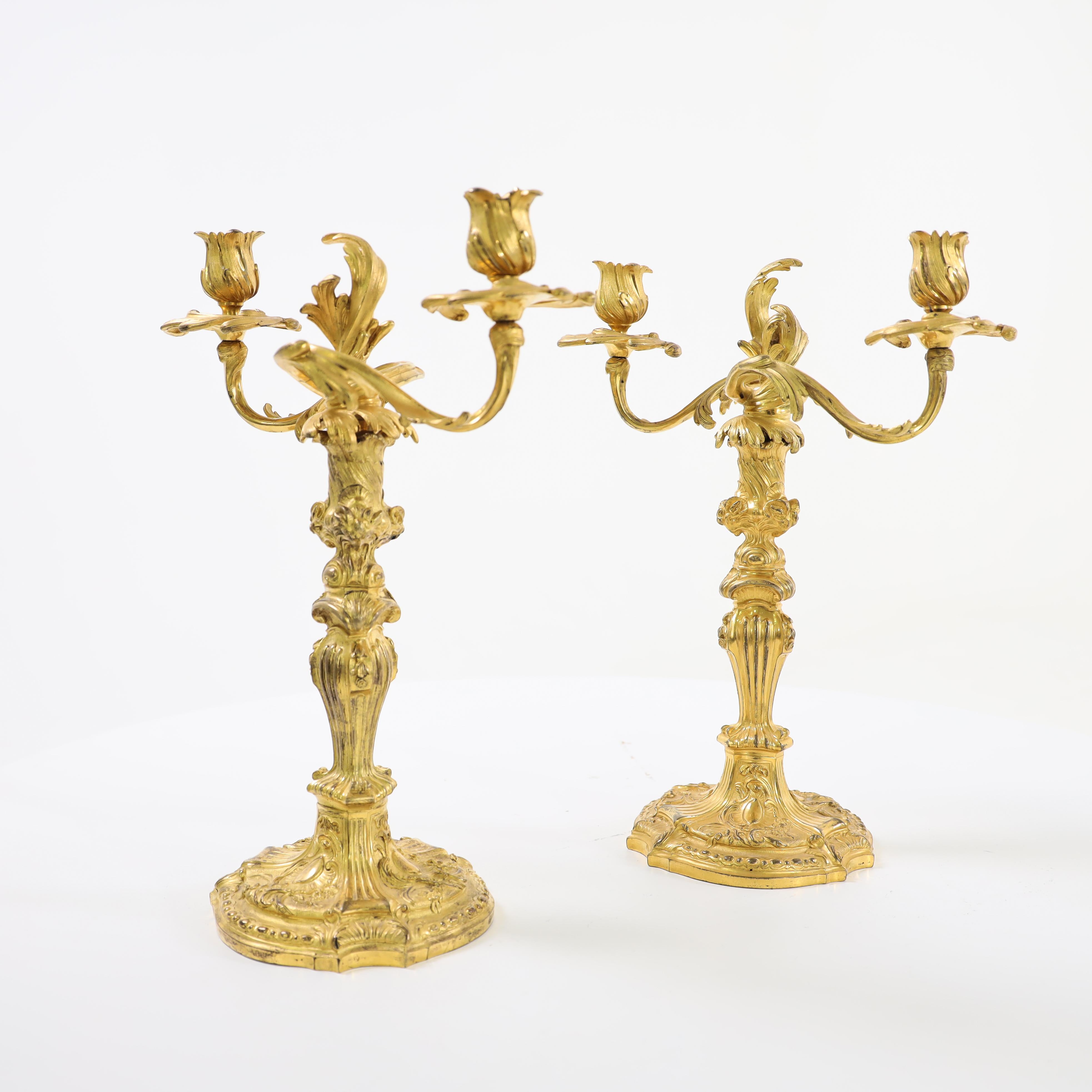 Louis XV Pair of Fire Gilt Louis Quinze Candelabras, France Mid-18th Century