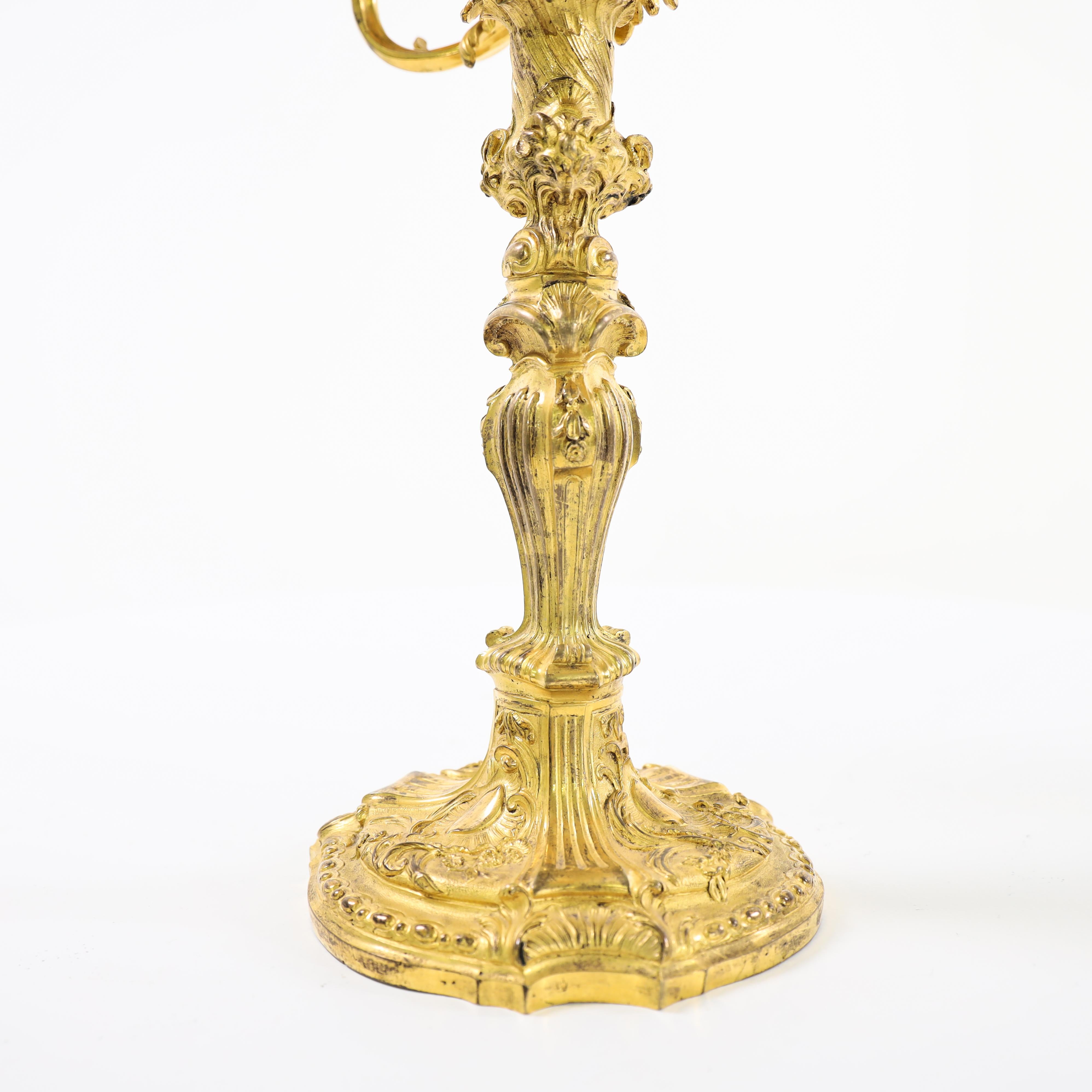 French Pair of Fire Gilt Louis Quinze Candelabras, France Mid-18th Century