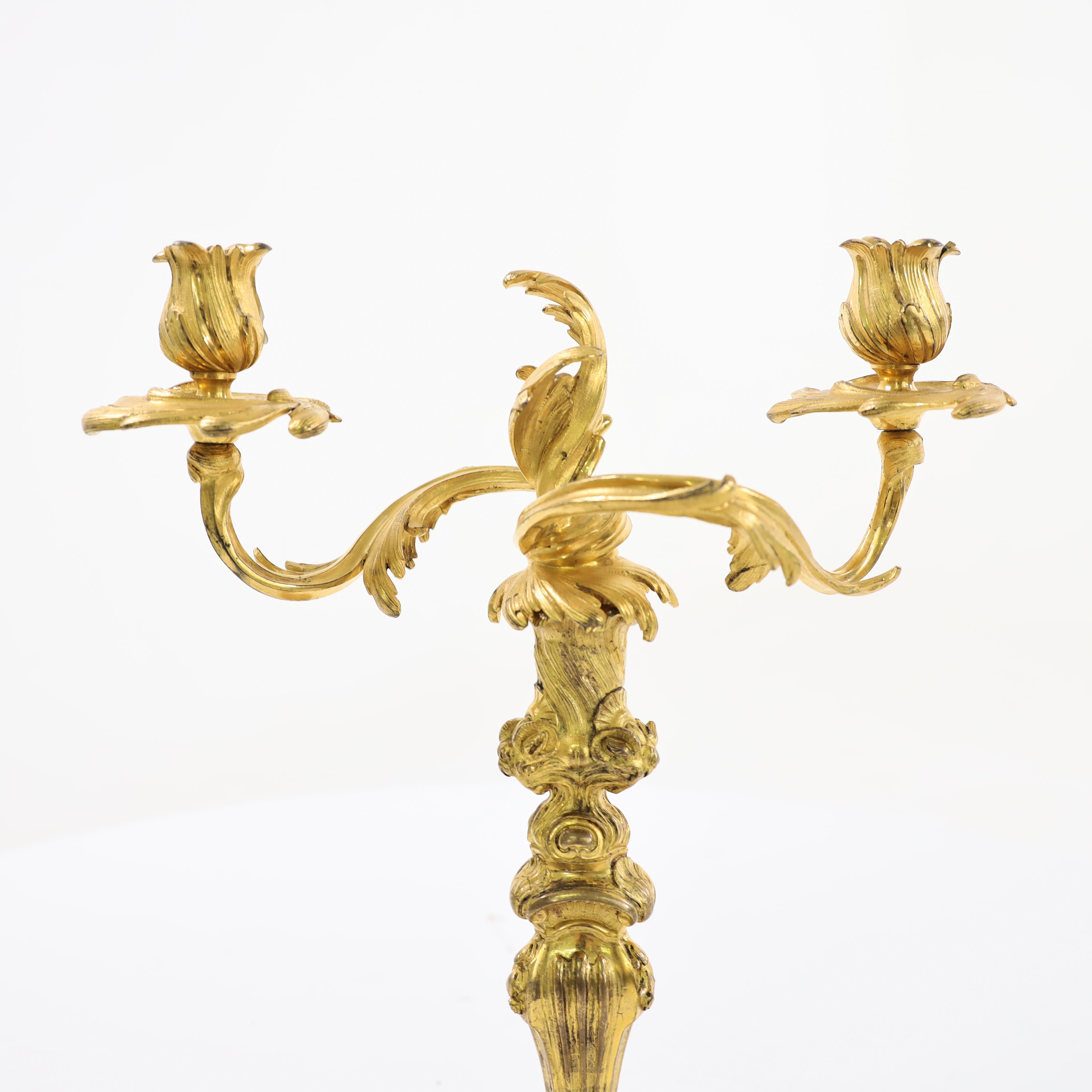 Bronze Pair of Fire Gilt Louis Quinze Candelabras, France Mid-18th Century