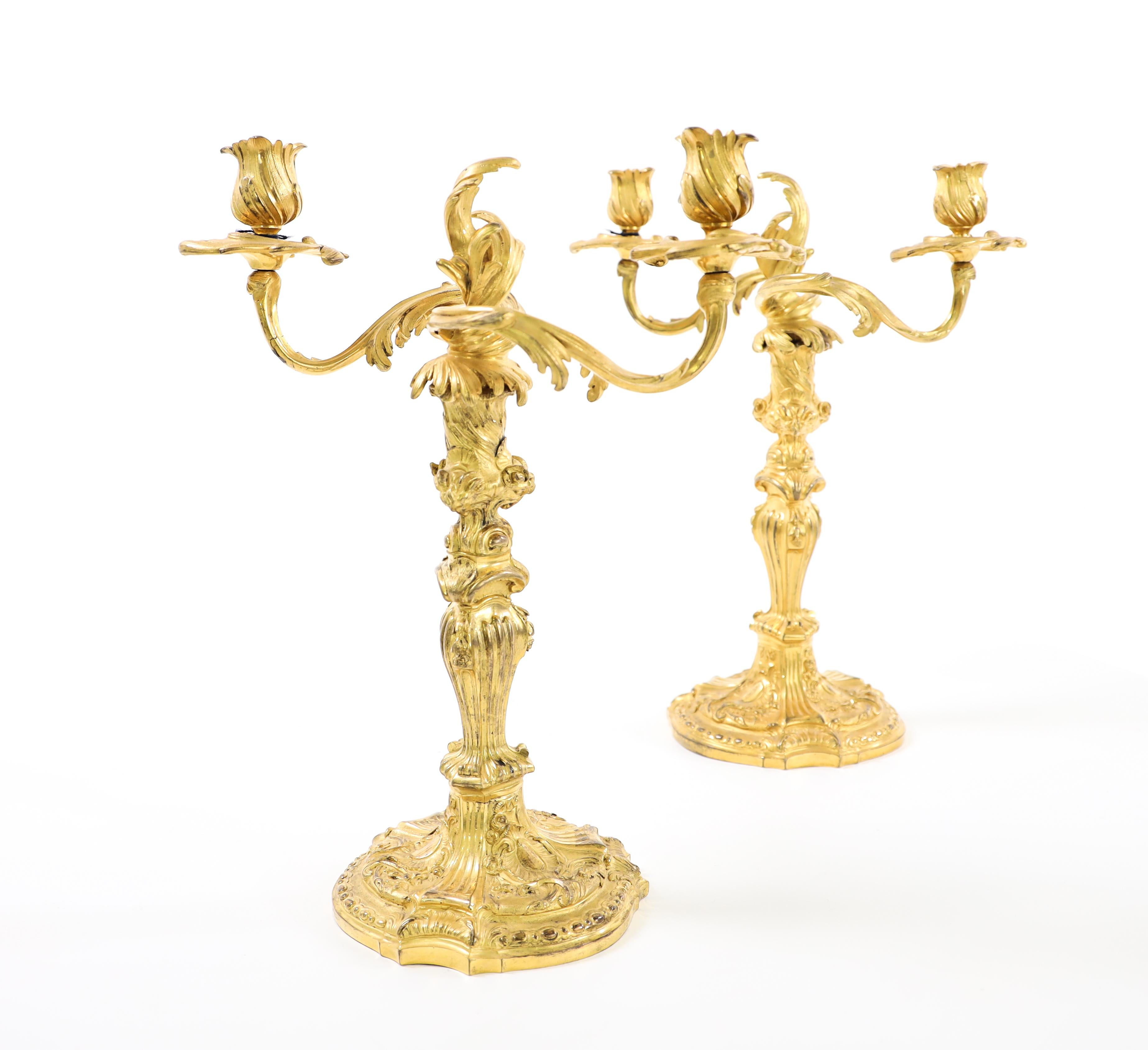 Pair of Fire Gilt Louis Quinze Candelabras, France Mid-18th Century 3