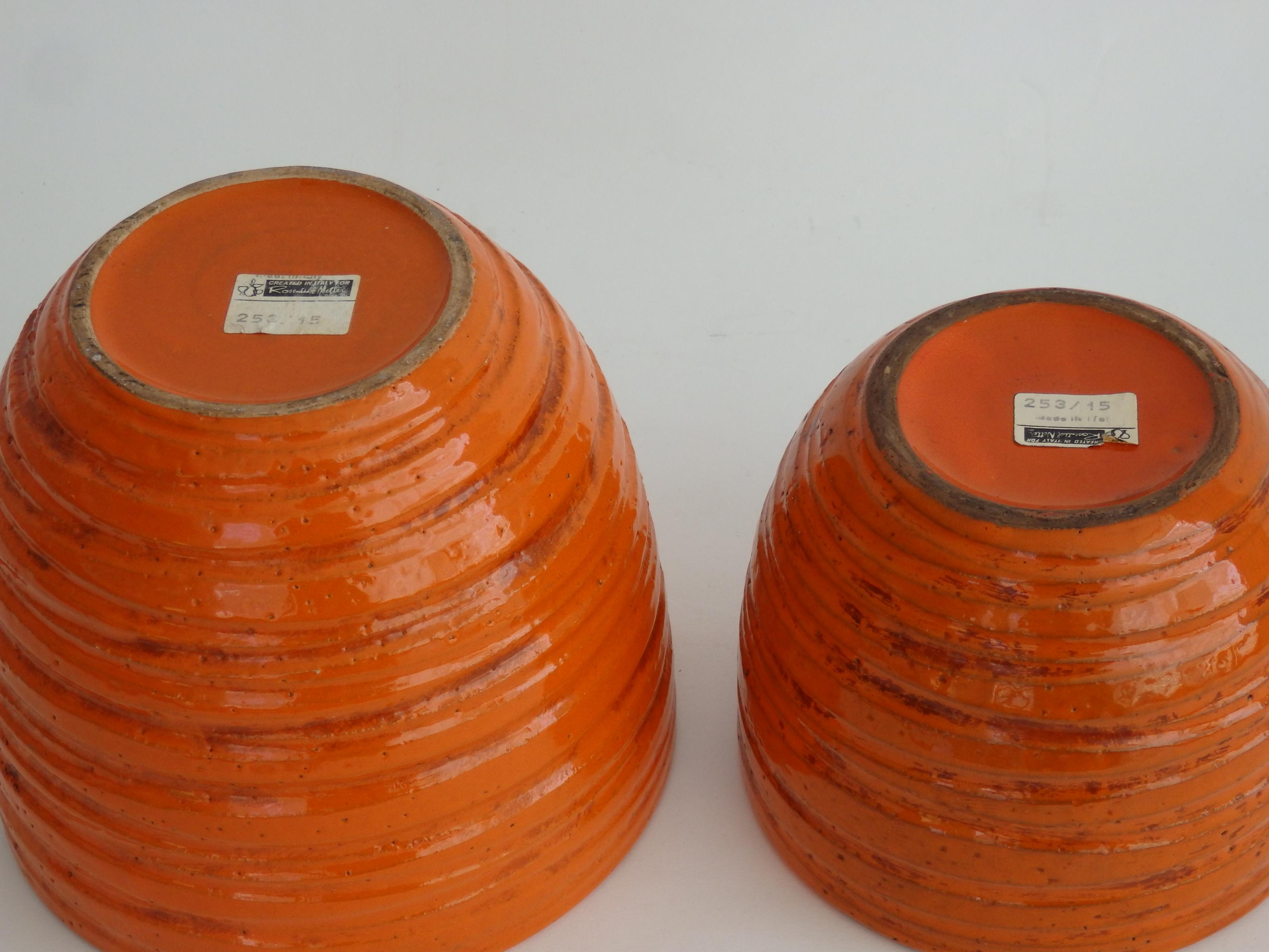 Italian Fire Orange Bitossi Planter Pots Pair, Attributed to Aldo Londi