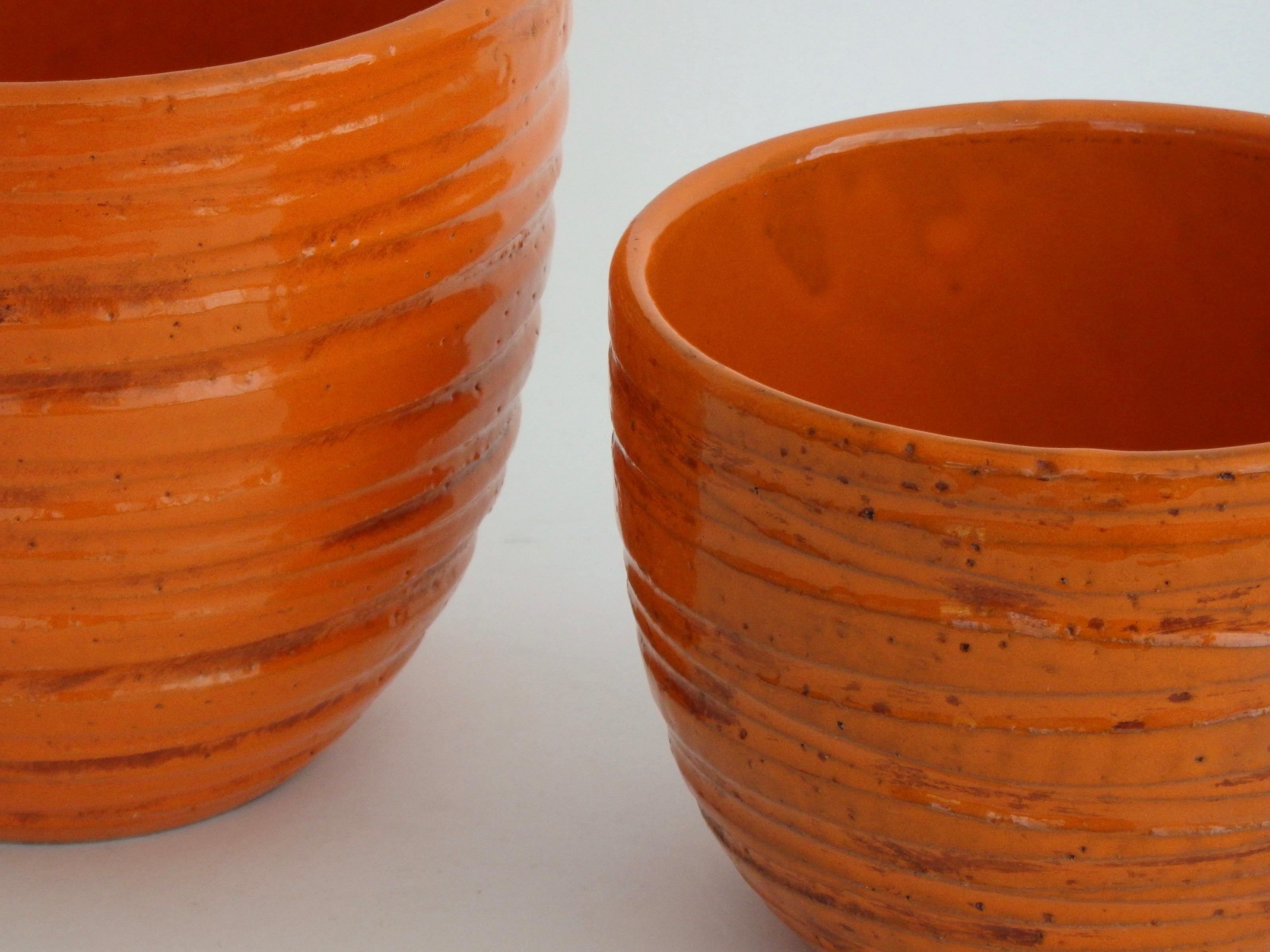 Mid-Century Modern Fire Orange Bitossi Planter Pots Pair, Attributed to Aldo Londi