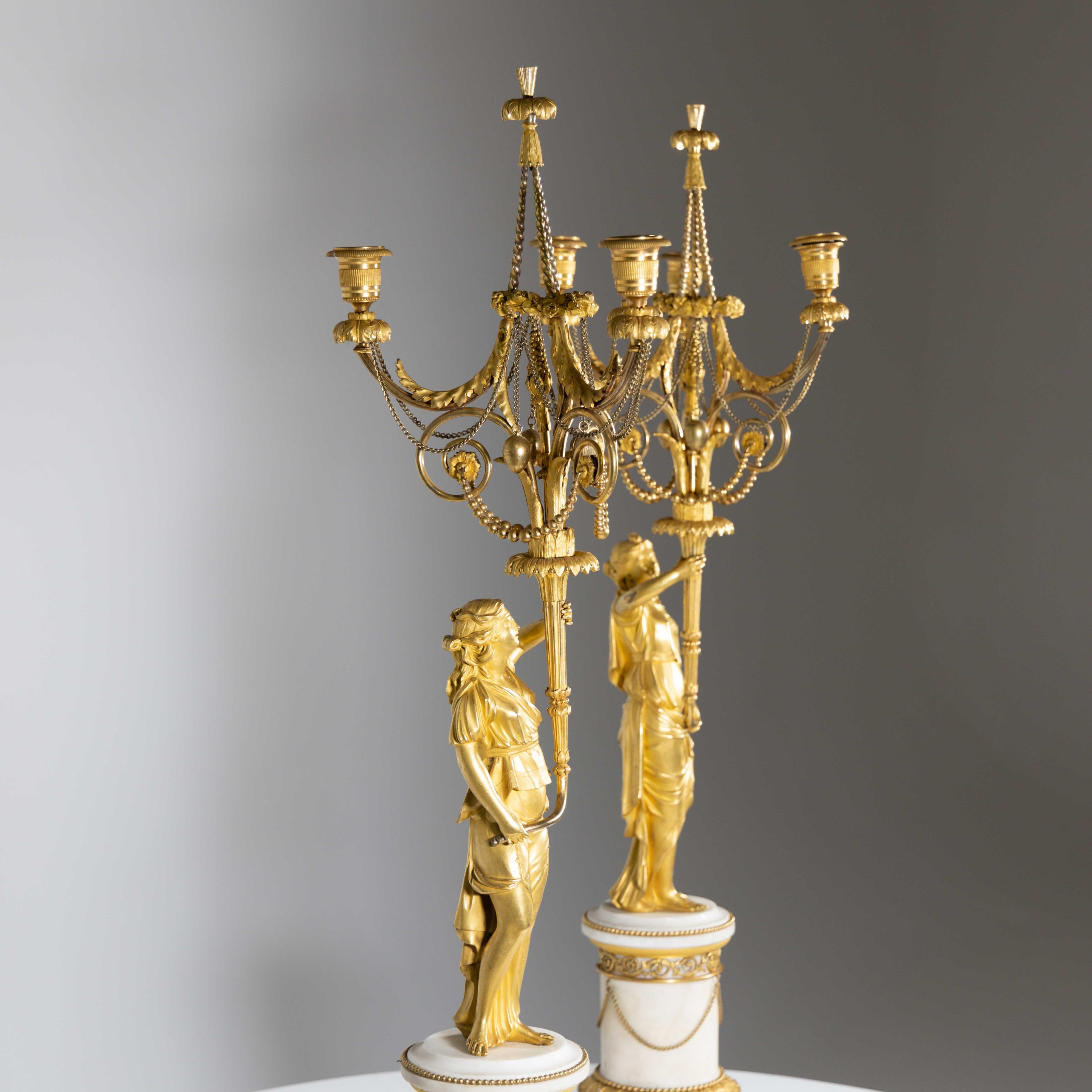 Bronze Pair of firegilt Louis Seize Girandoles, France, circa 1785