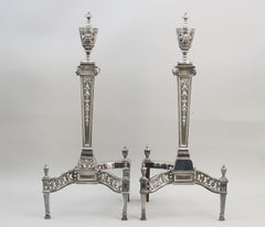 Pair Of Fireplace Andirons In Silver Plate