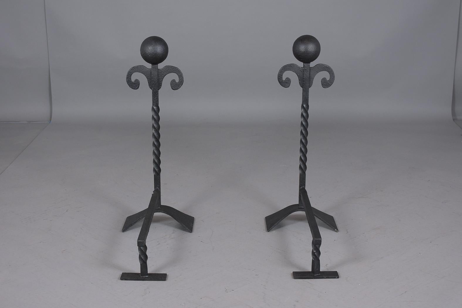 Forged Pair of Iron Fireplace Chenets