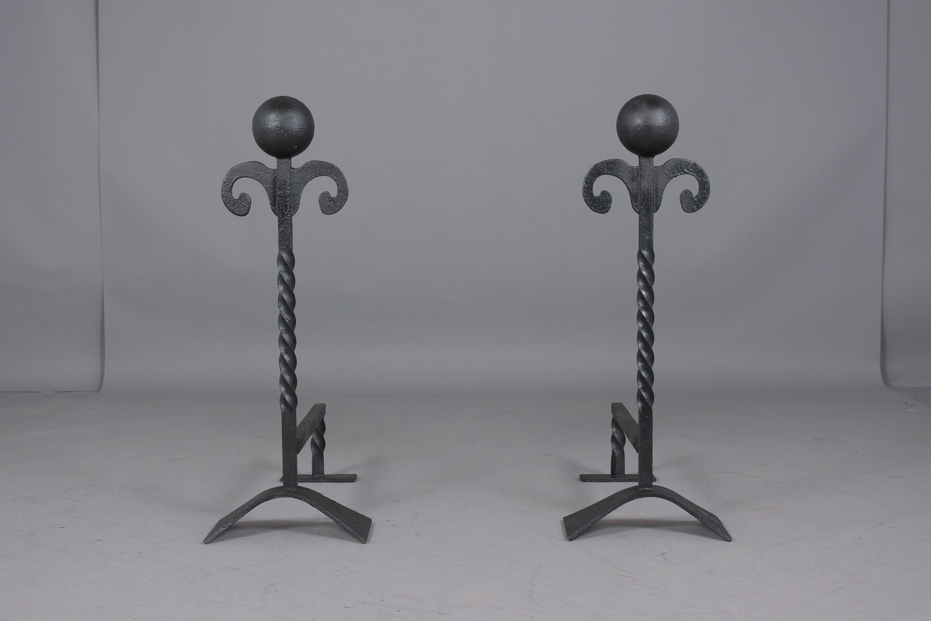 Mid-20th Century Pair of Iron Fireplace Chenets