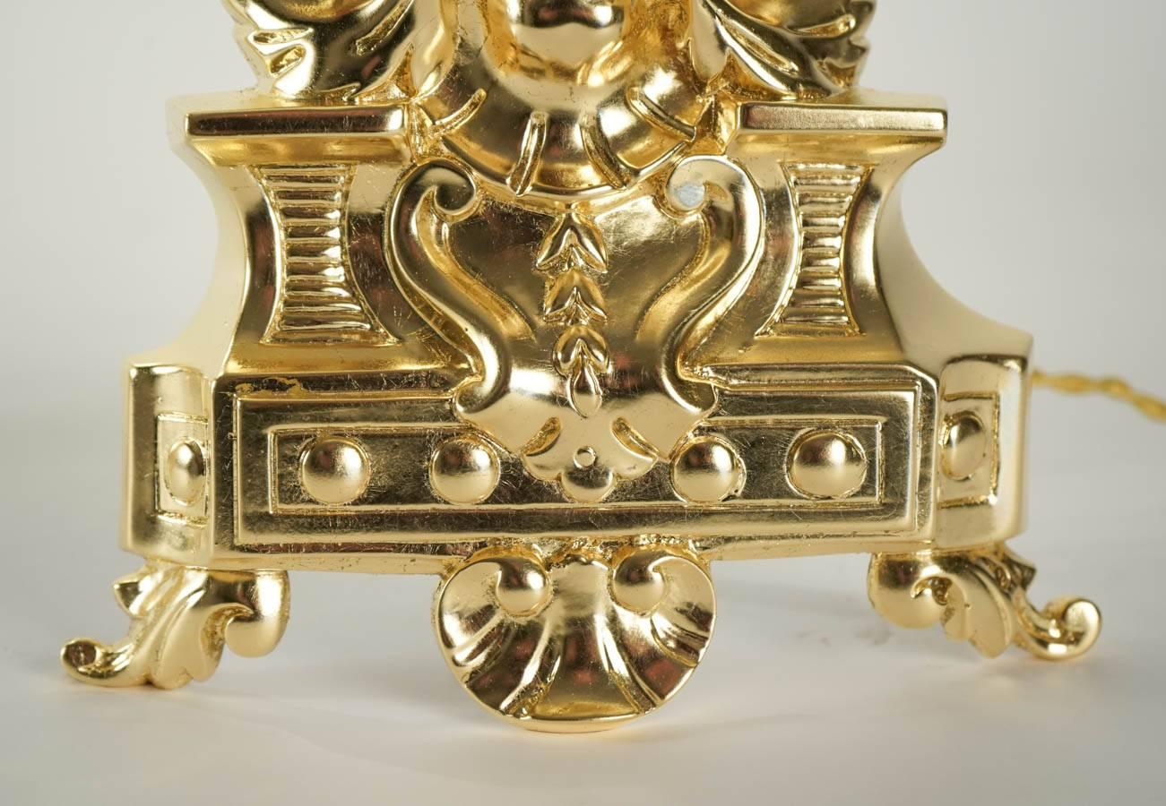 Romantic Pair of Fireplace Dogs in Gold Gilt Bronze 19th Century Turned into Lamps