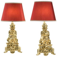 Pair of Fireplace Dogs in Gold Gilt Bronze 19th Century Turned into Lamps