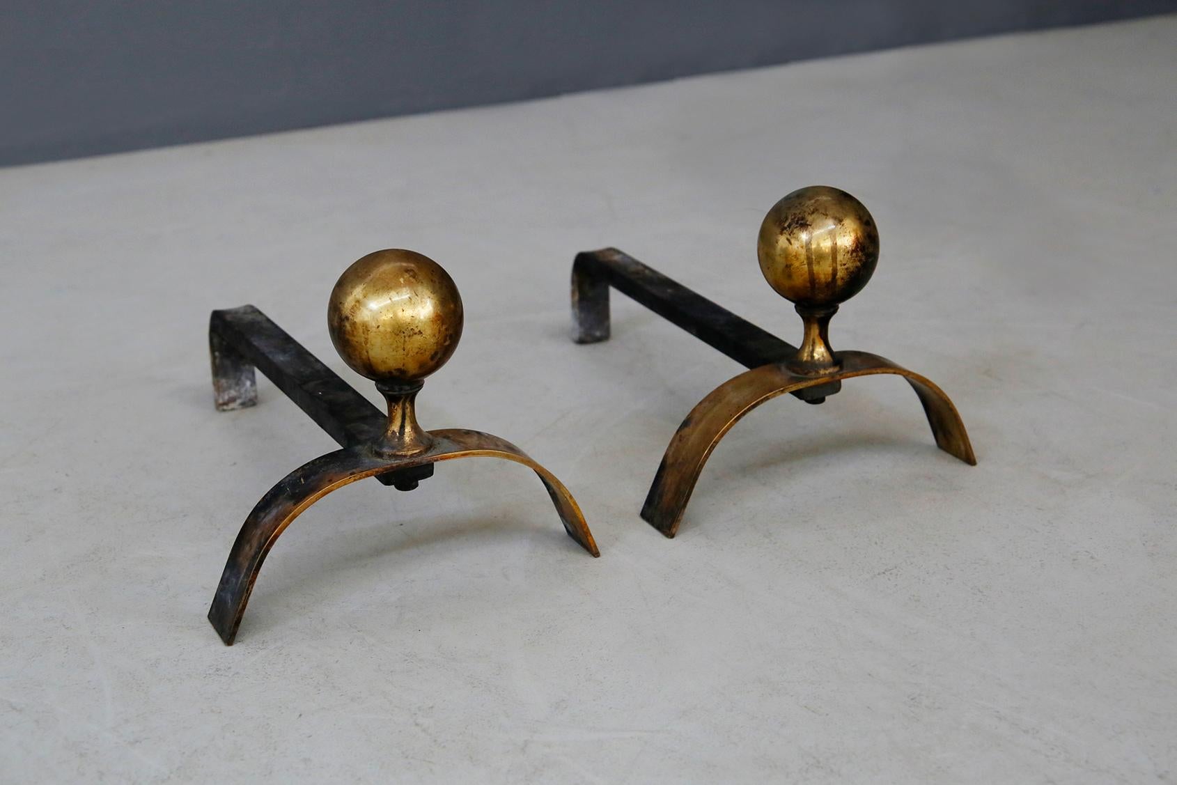 Mid-20th Century Pair of Fireplace Wings by Luigi Caccia Dominioni, Brass and Iron, 1950s