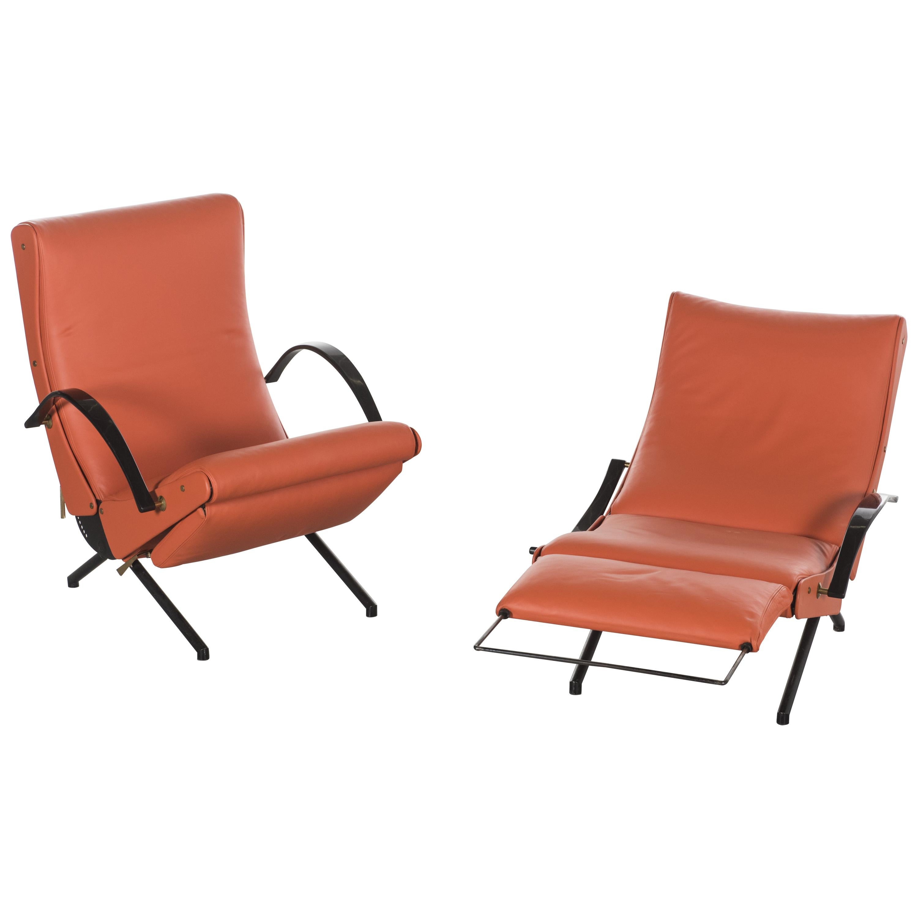 Pair of First Edition P40 Lounge Chair Leather by Osvaldo Borsani for Tecno