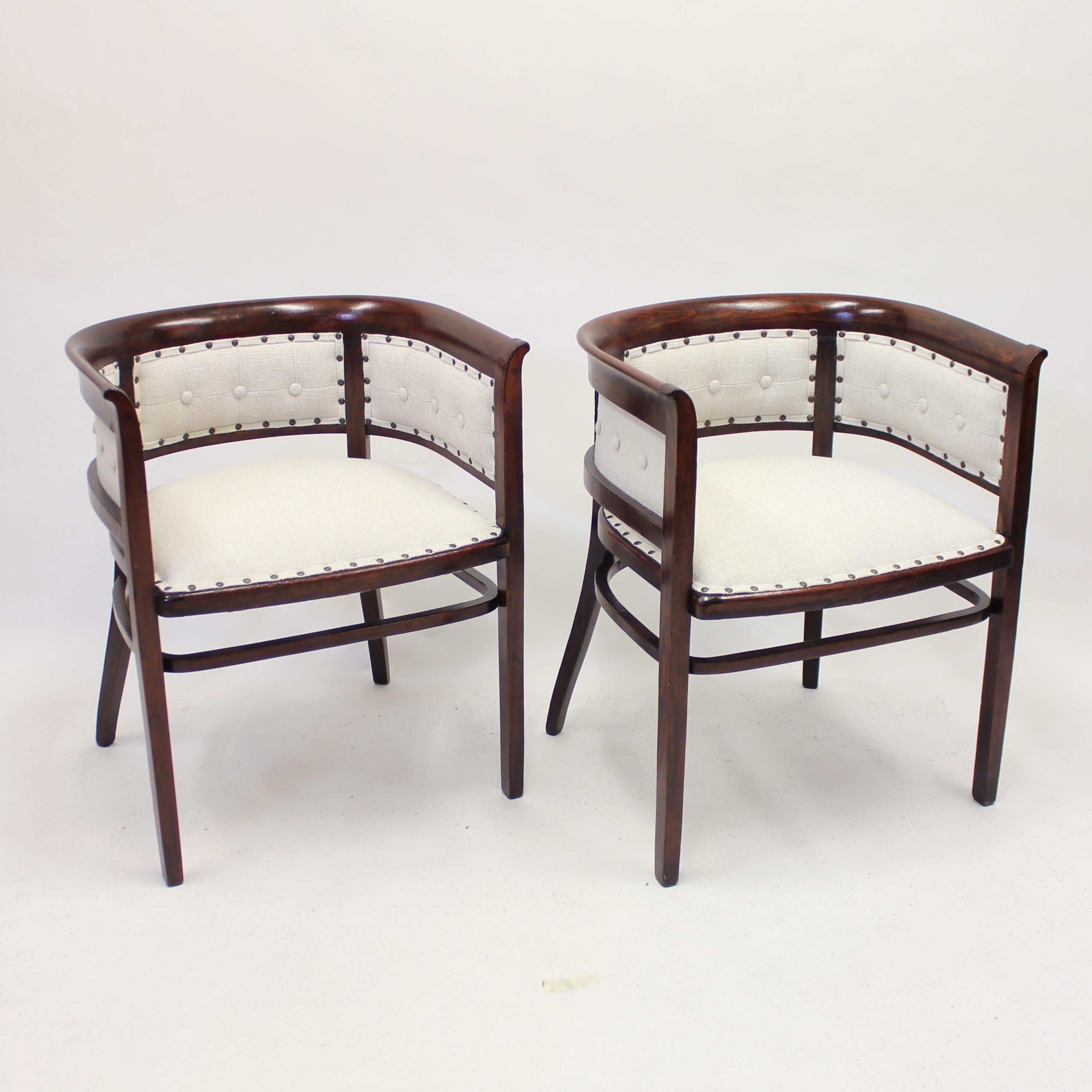 Czech Pair of Fischel Armchairs, in the Style of Josef Hoffmann, Early 20th Century For Sale