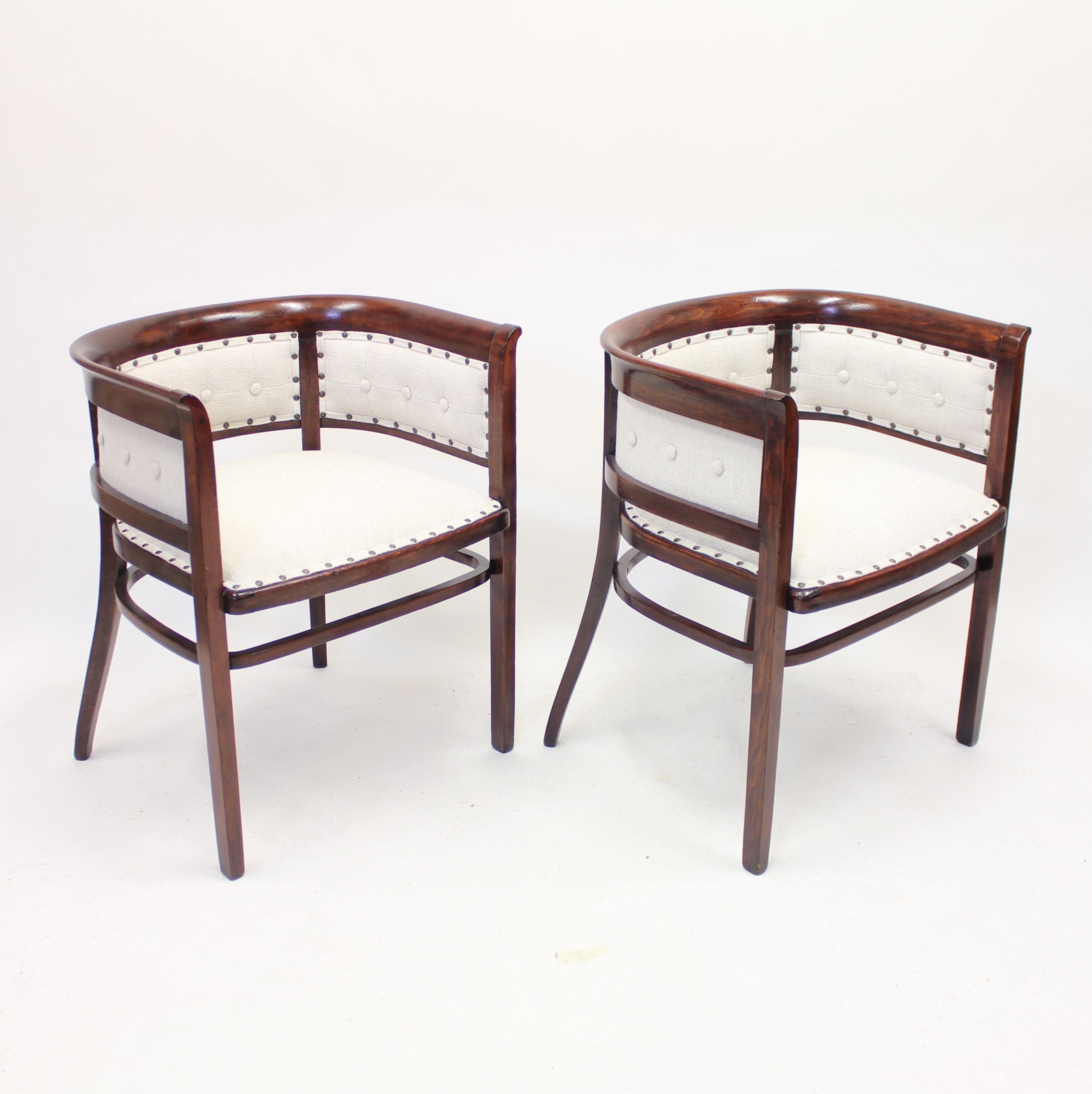 Fabric Pair of Fischel Armchairs, in the Style of Josef Hoffmann, Early 20th Century