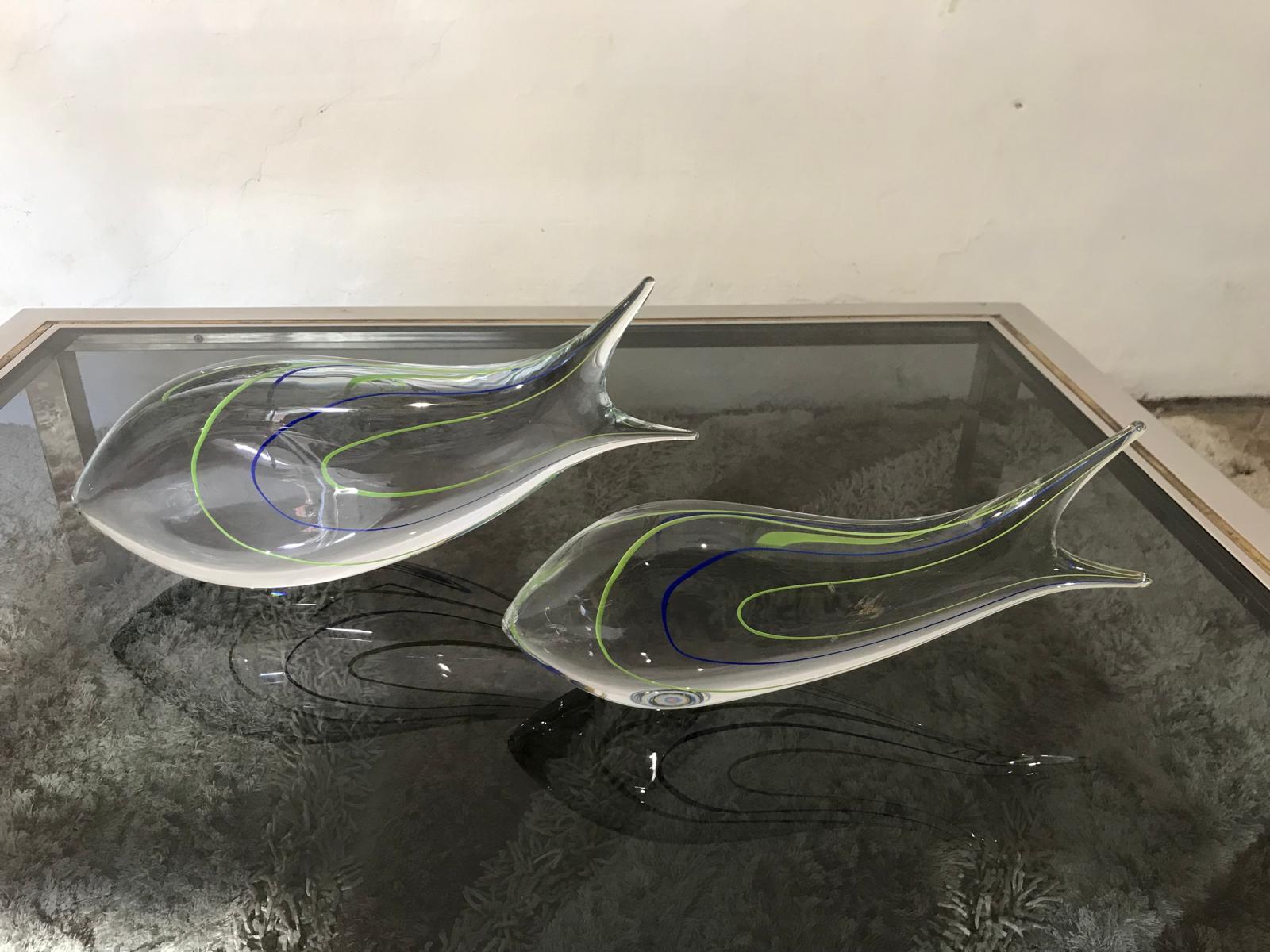 Pareja de peces de vidrio artístico, Suecia 2005 Moderno de mediados de siglo en venta