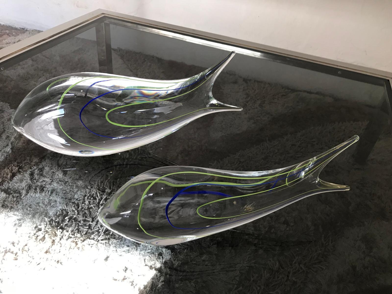 Pareja de peces de vidrio artístico, Suecia 2005 Vidrio artístico en venta