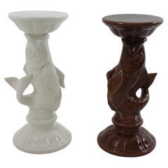 Pair of Fish Shaped Side Tables or Drinks Tables in Glazed Ceramic, Spain 1950