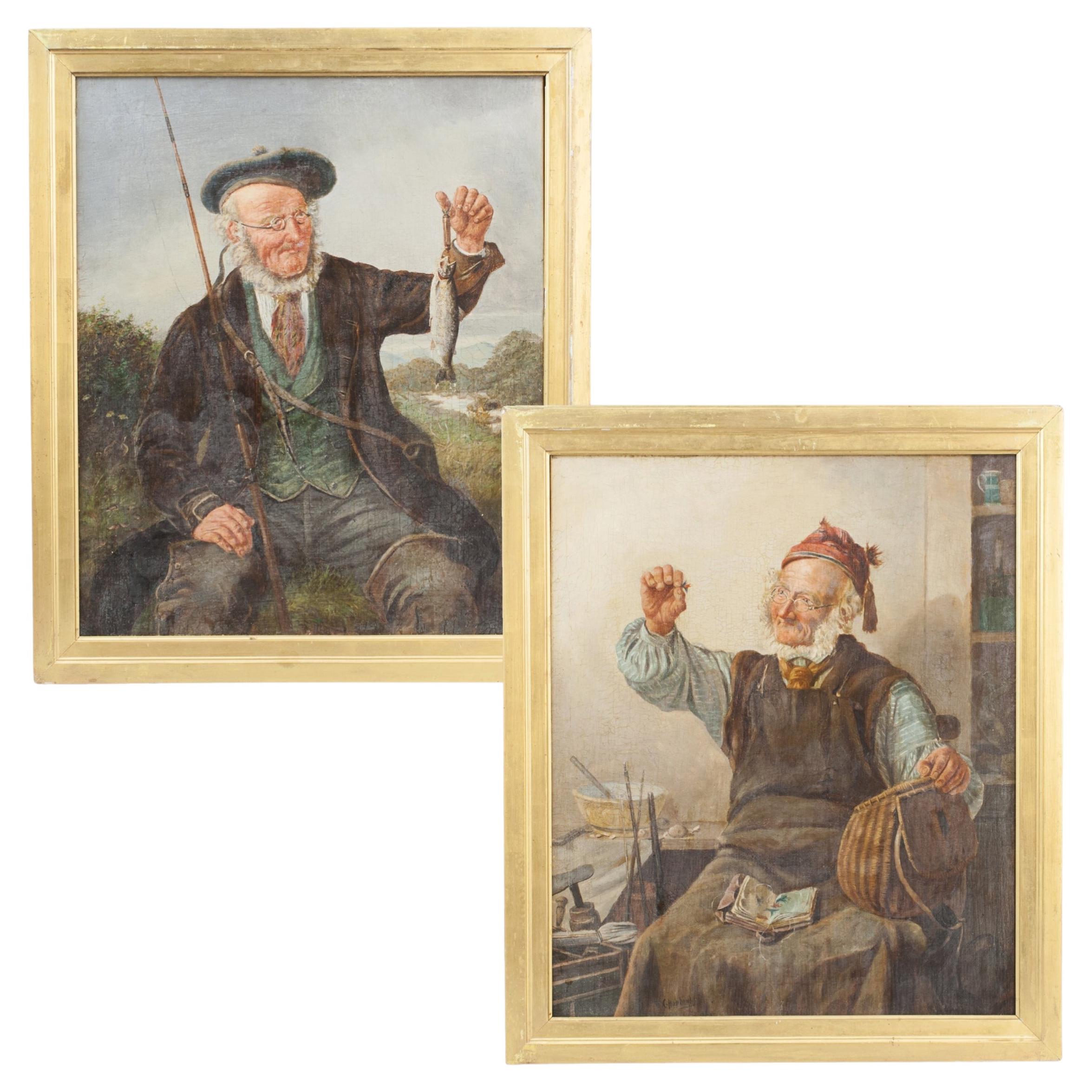 Paire de tableaux représentant des pêcheurs en vente