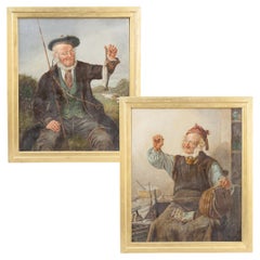 Pair Of Fishing Portrait Paintings
