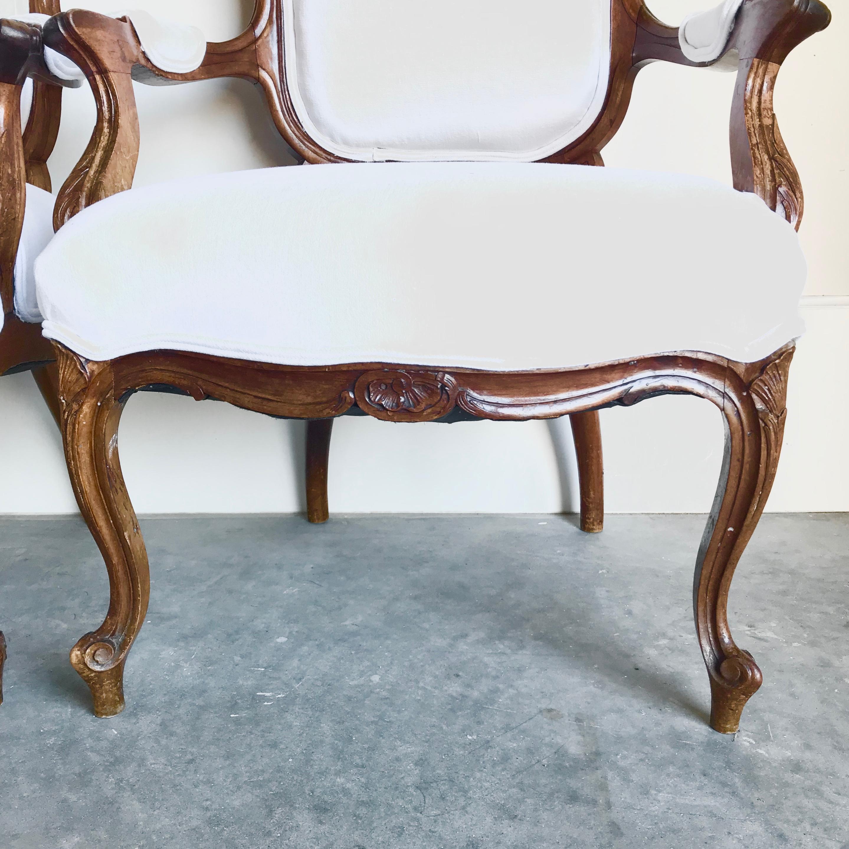 Pair of Fit for Royalty French Louis XV Carved Walnut Fauteuil Armchairs 1
