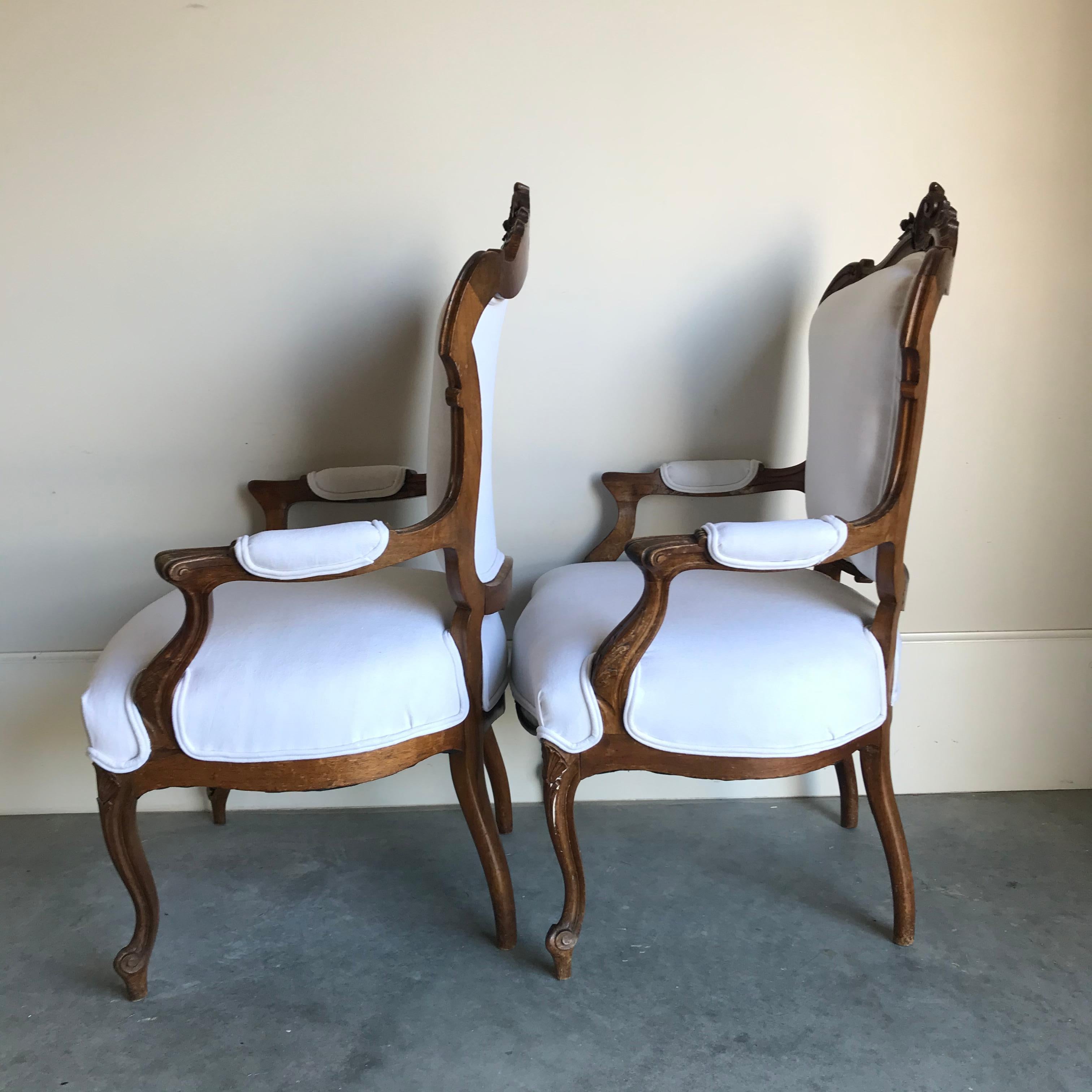 Pair of Fit for Royalty French Louis XV Carved Walnut Fauteuil Armchairs 2