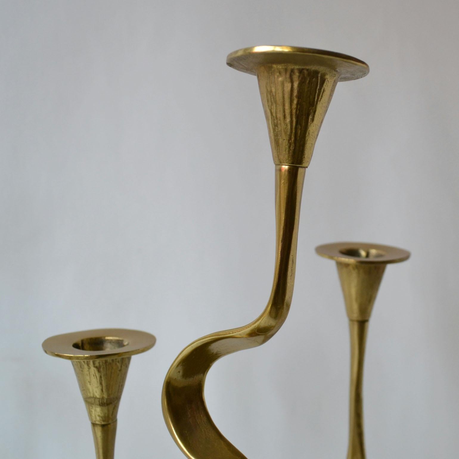 Late 20th Century Pair of Five-Arm Brass Candlestick or Candelabras 