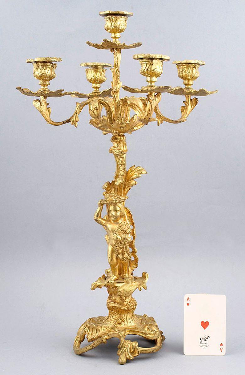 Pair of Five-Candle Candelabra Bronze and Gilded Bronze, circa 1900 For Sale 4